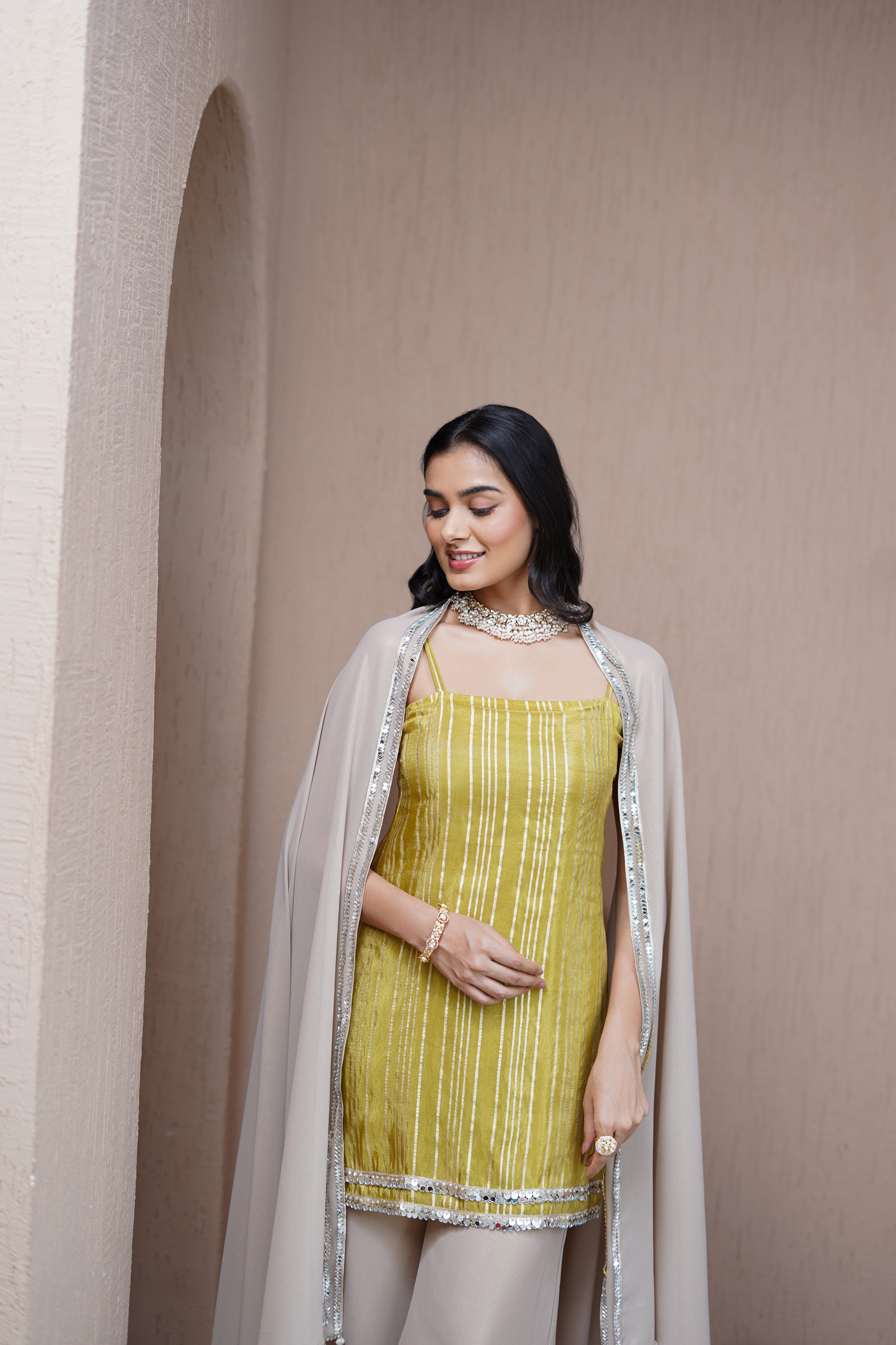 Alaya Resham Lime cami kurta set