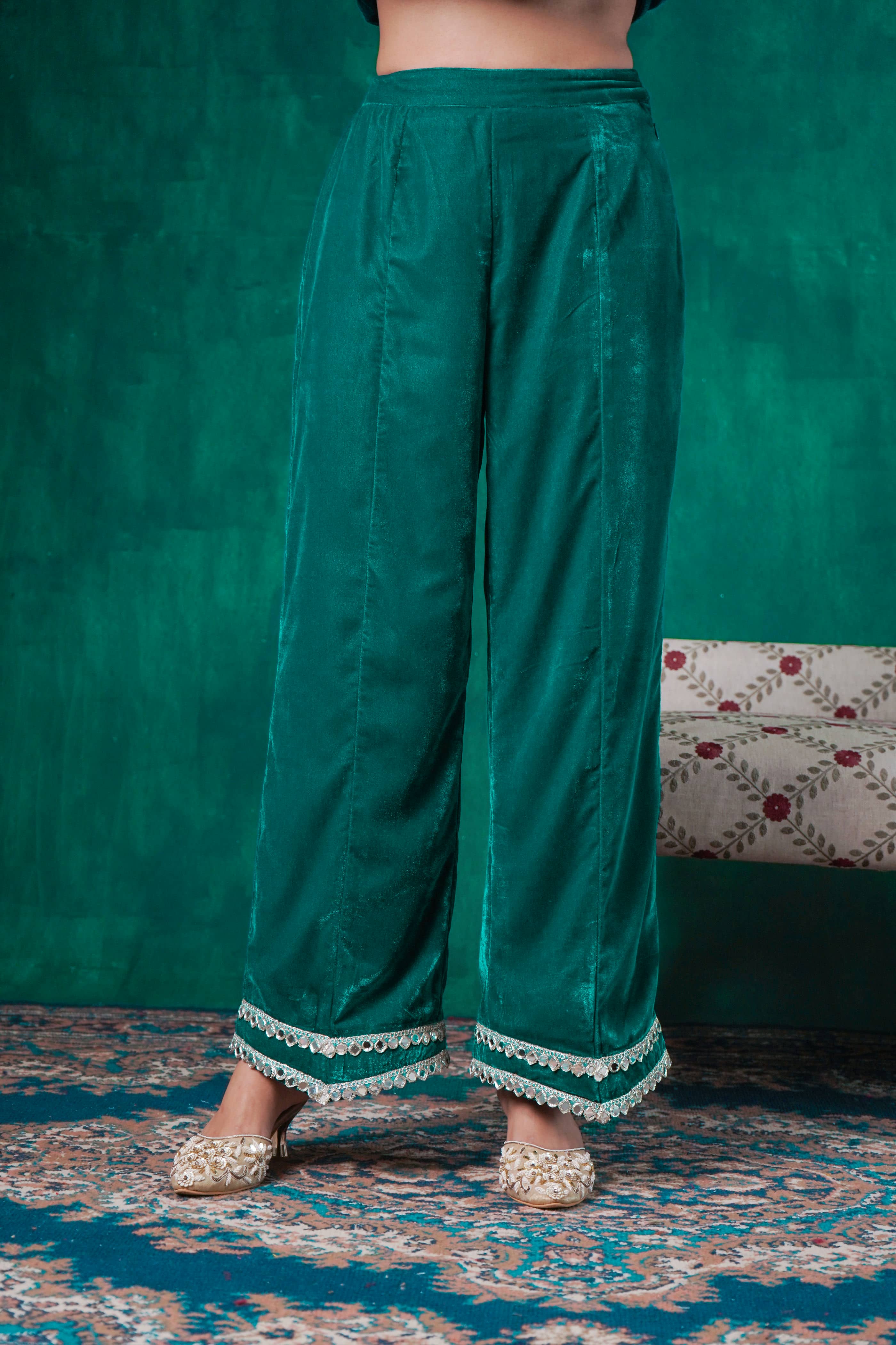 Rutba Green Velvet Pants