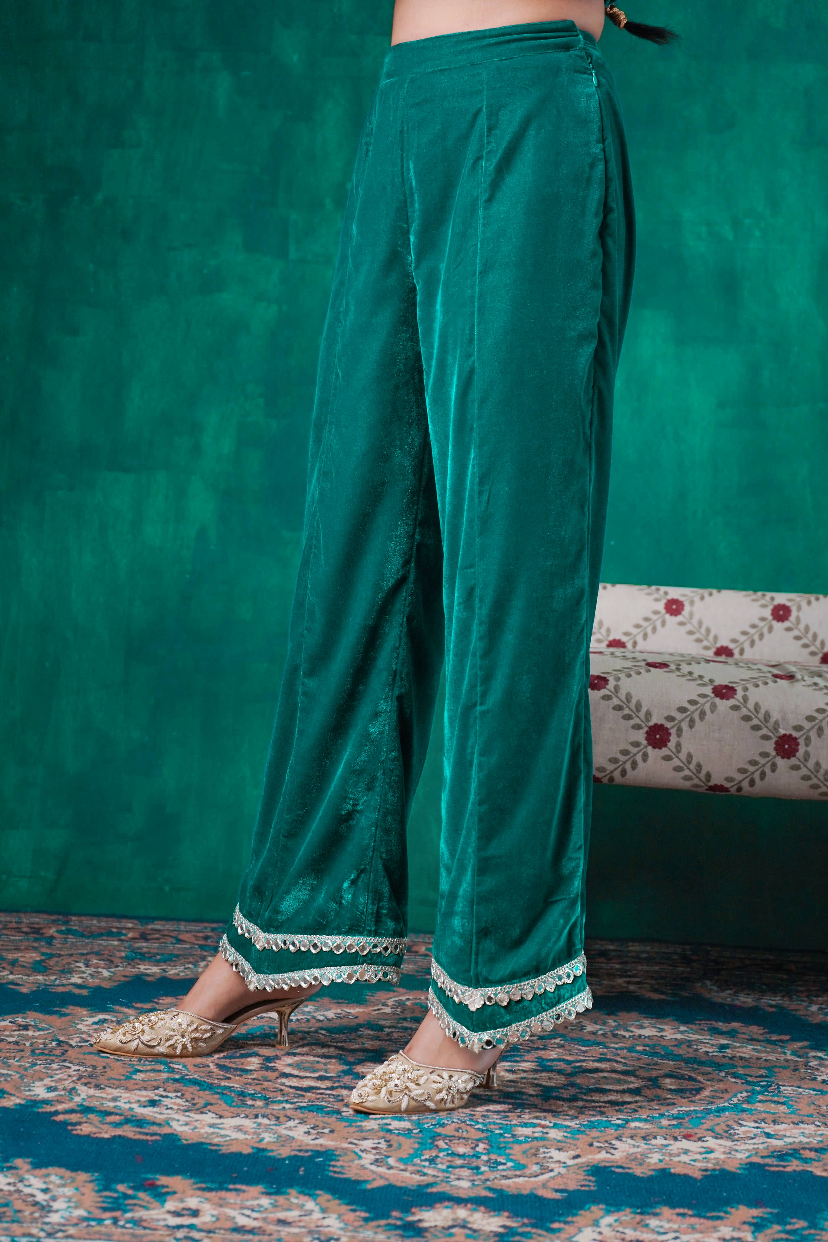 Rutba Green Velvet Pants