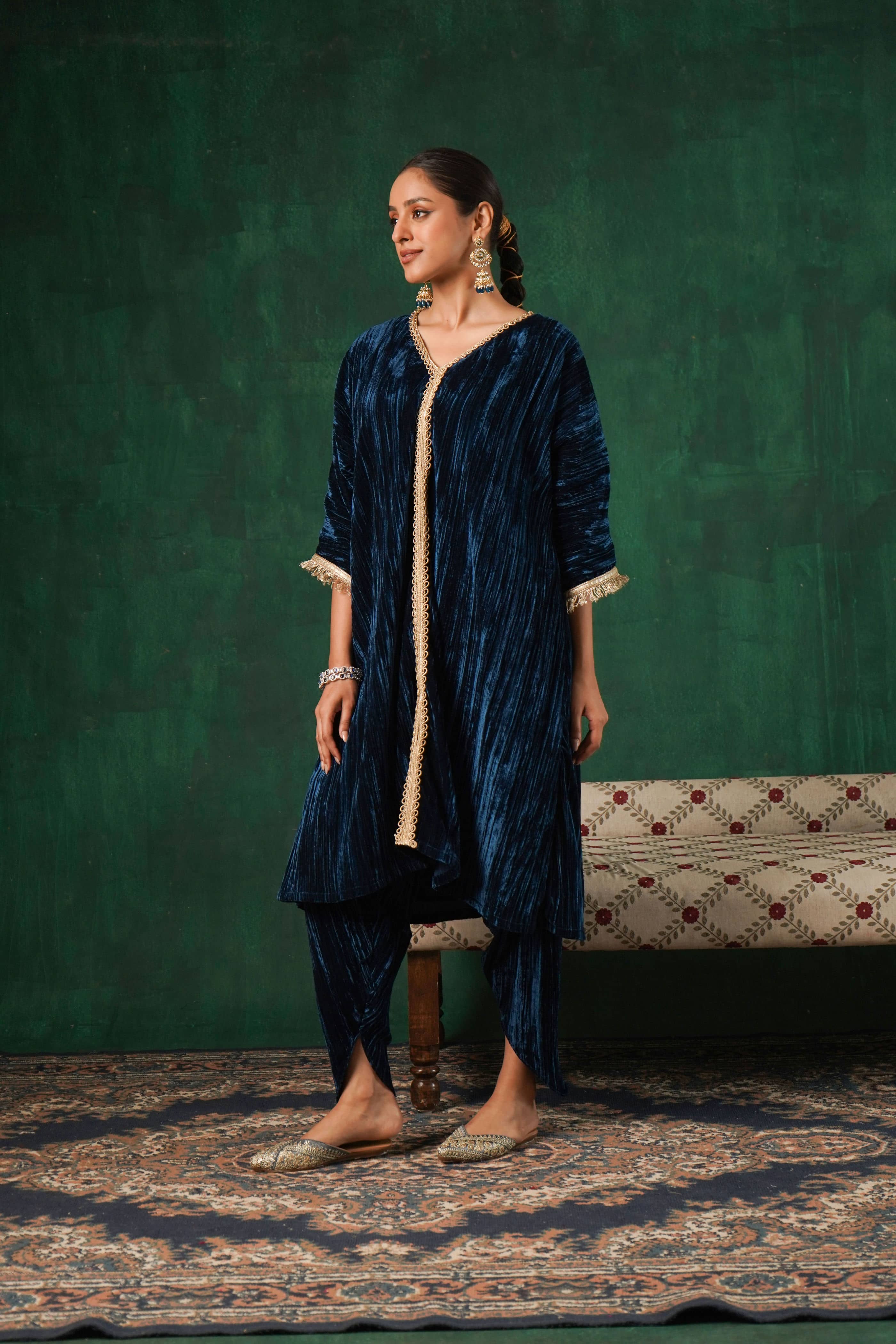 Rutba Navy velvet Kaftan Kurta