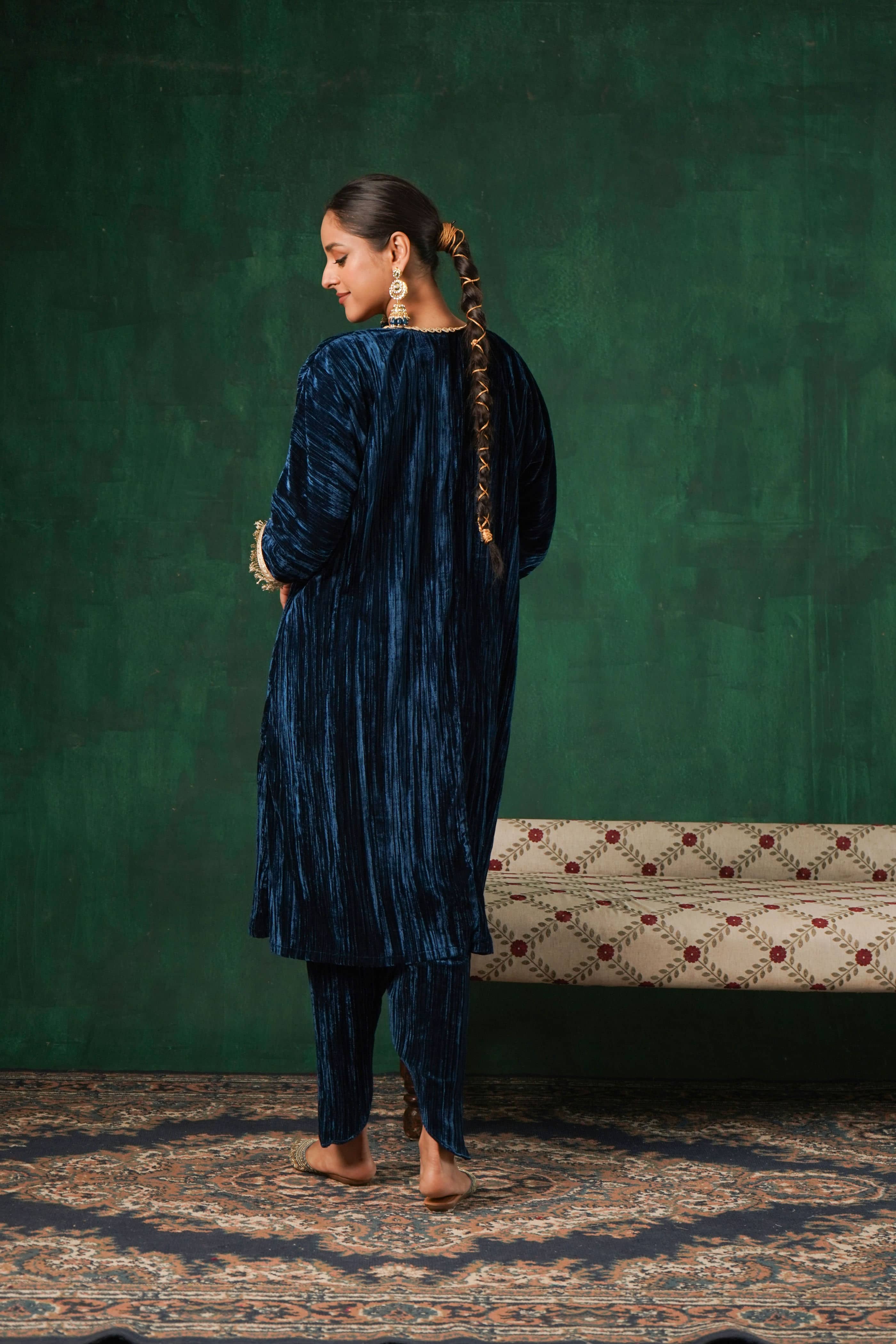 Rutba Navy velvet Kaftan Kurta