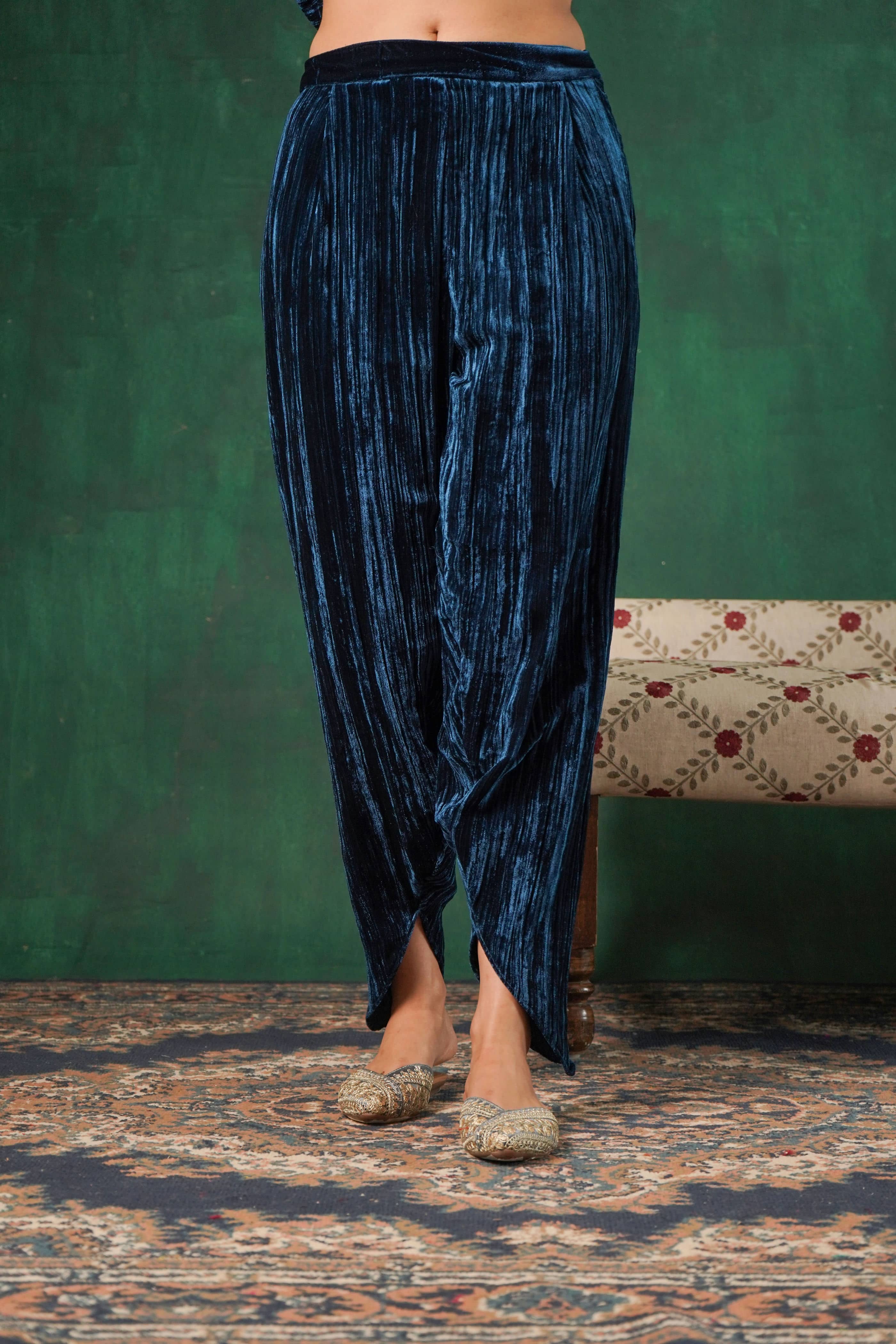 Rutba Navy Velvet Tulip Pants