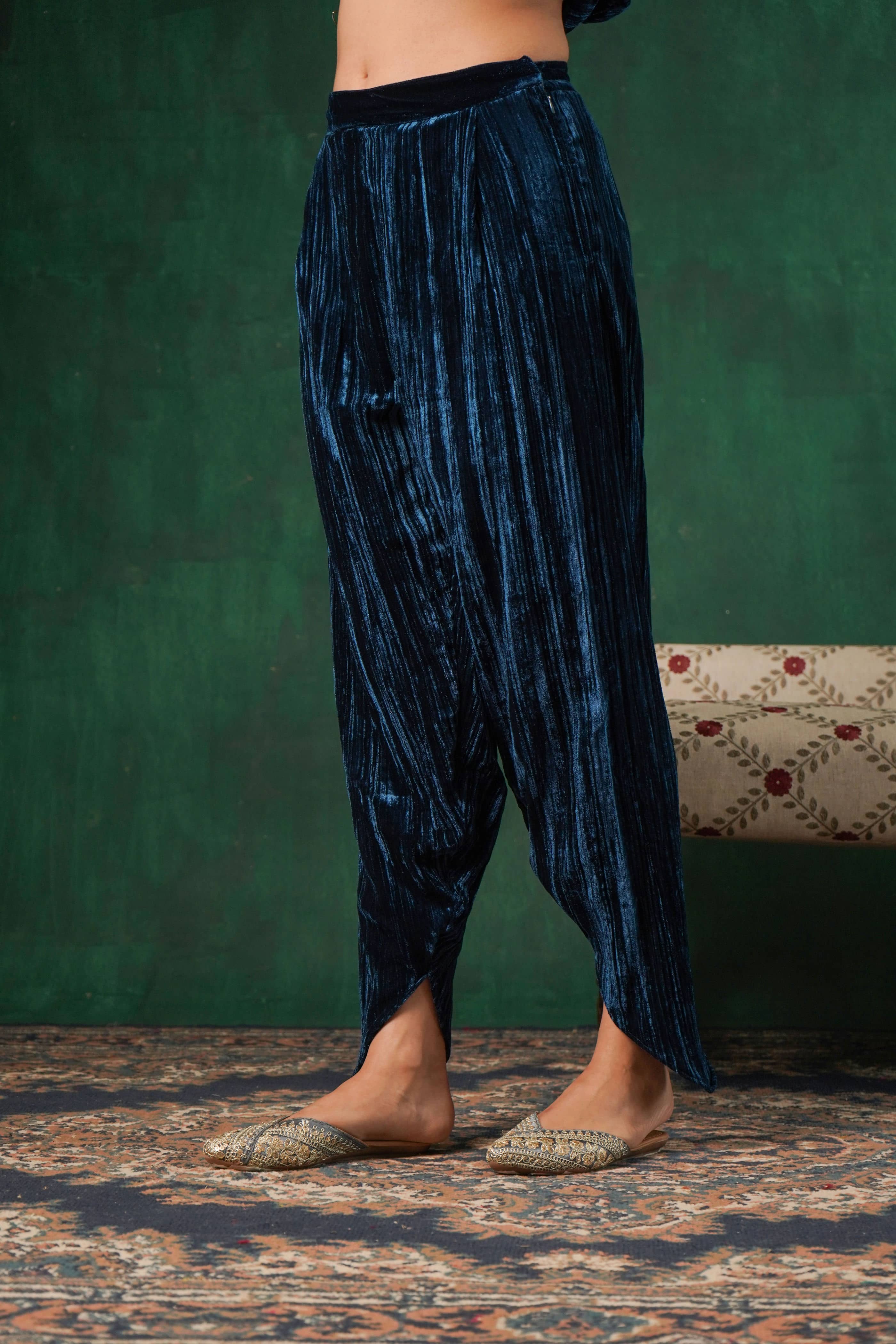 Rutba Navy Velvet Tulip Pants