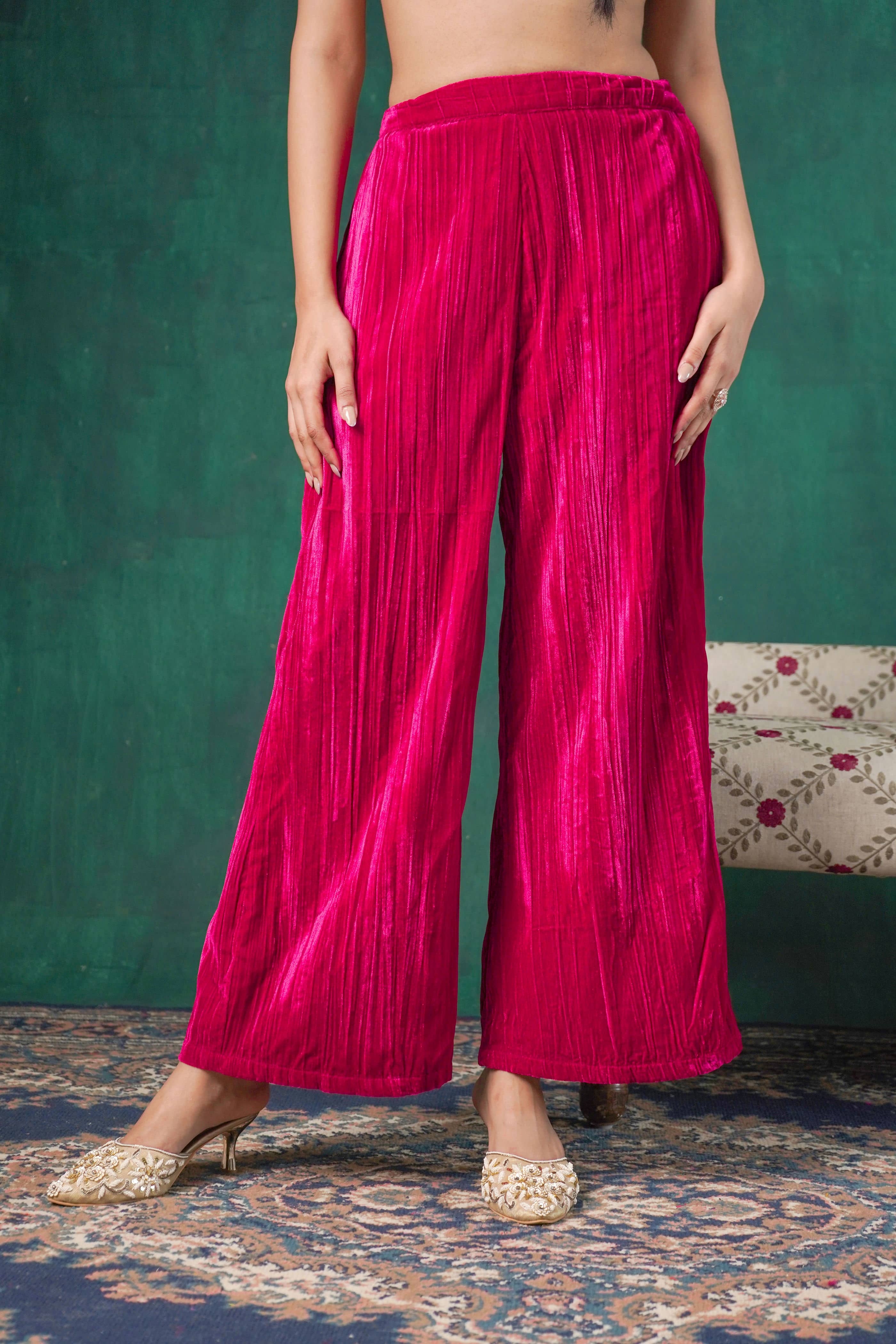 Rutba Fuchsia Velvet Pants