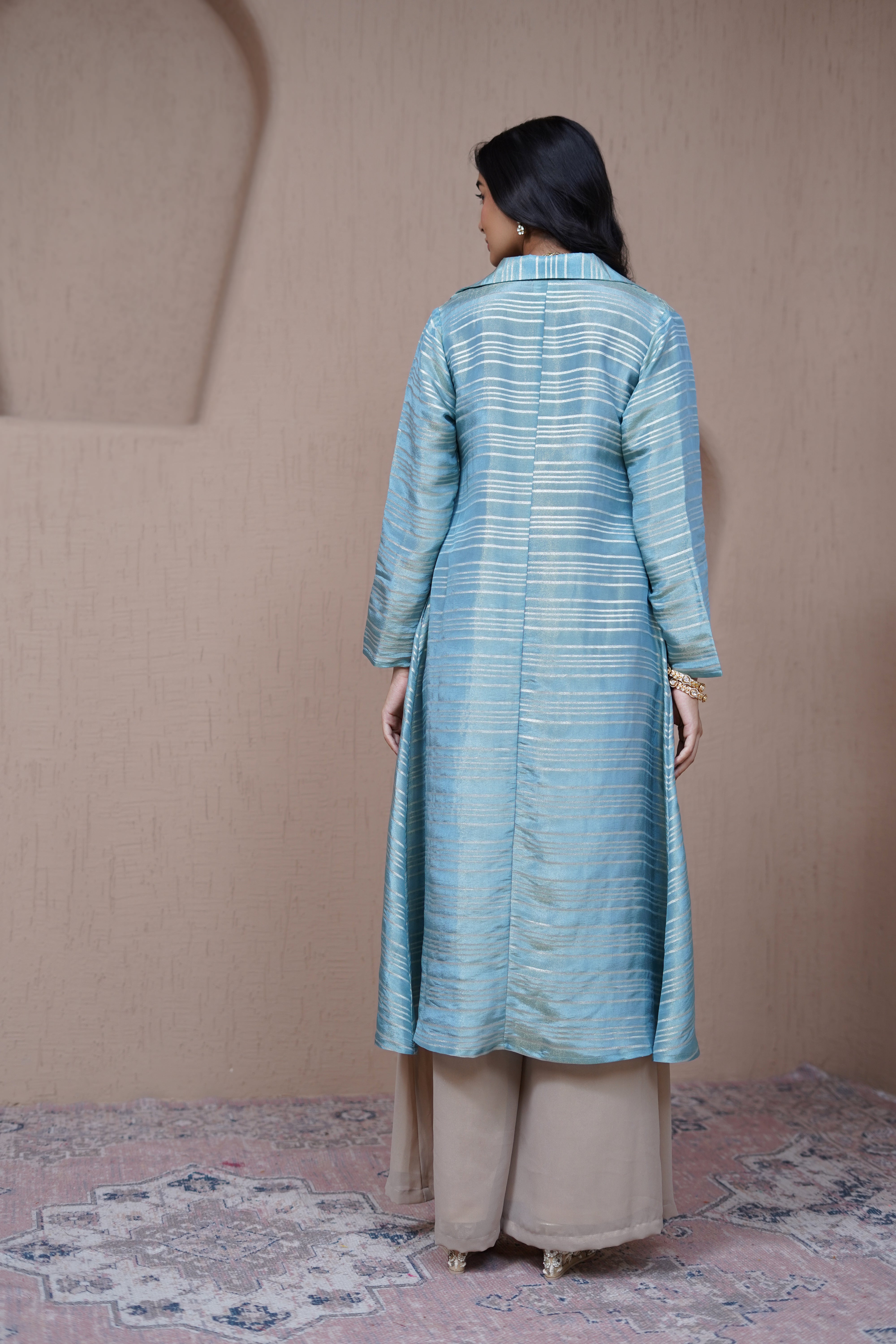 Alaya Resham Blue Overlay set