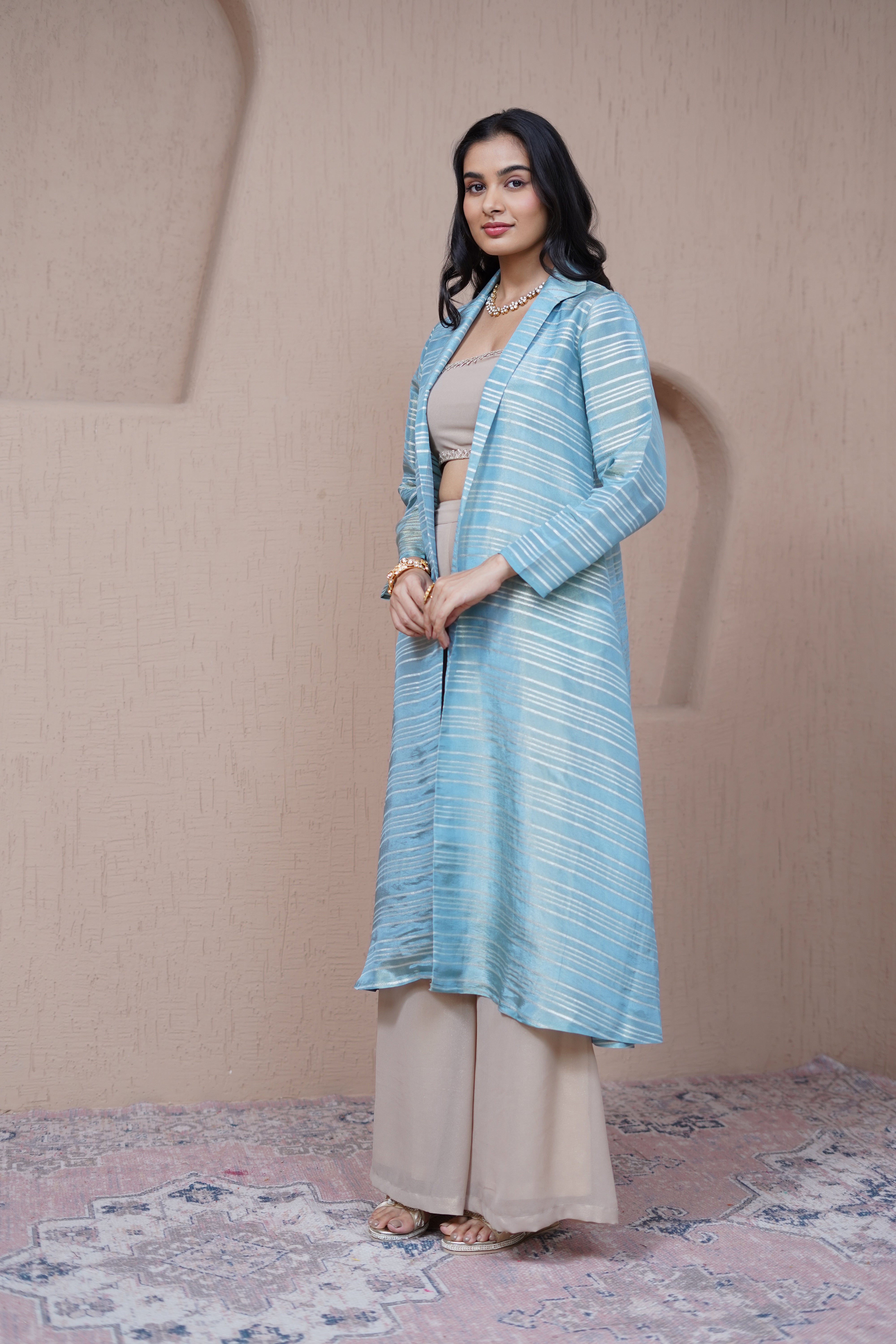 Alaya Resham Blue Overlay set