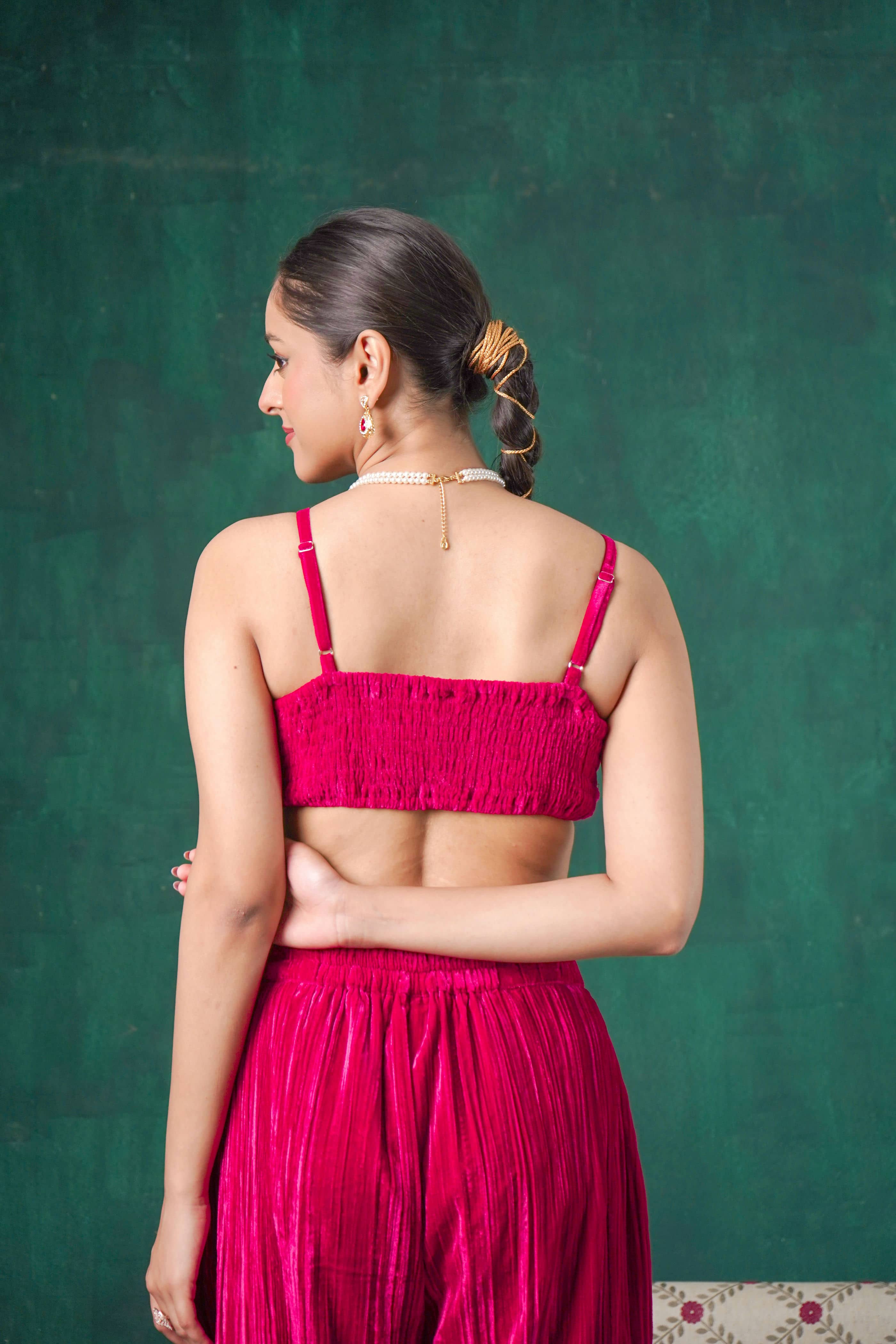 Rutba Fuchsia Velvet Cami Blouse