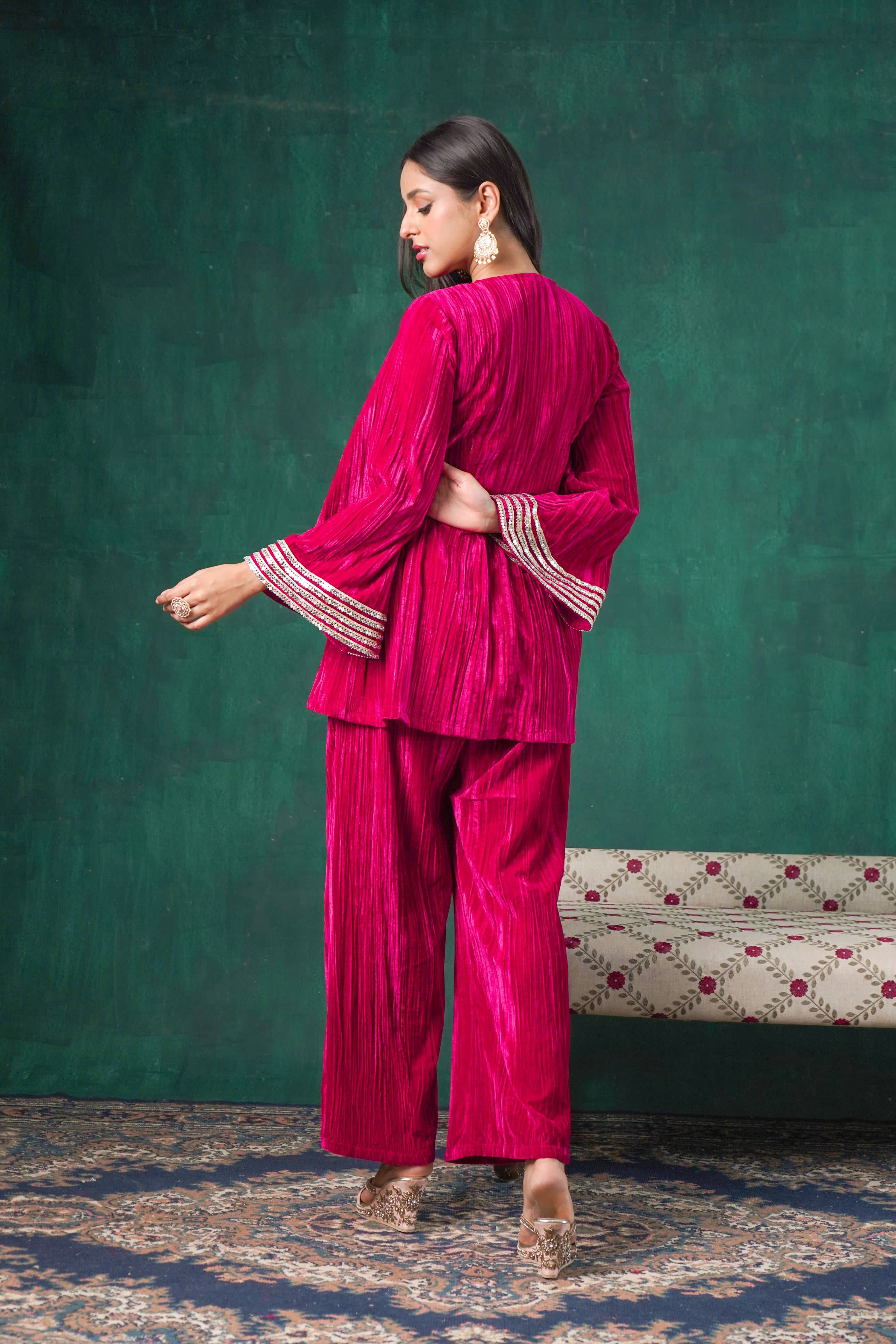 Rutba Fuchsia Velvet Peplum Kurta