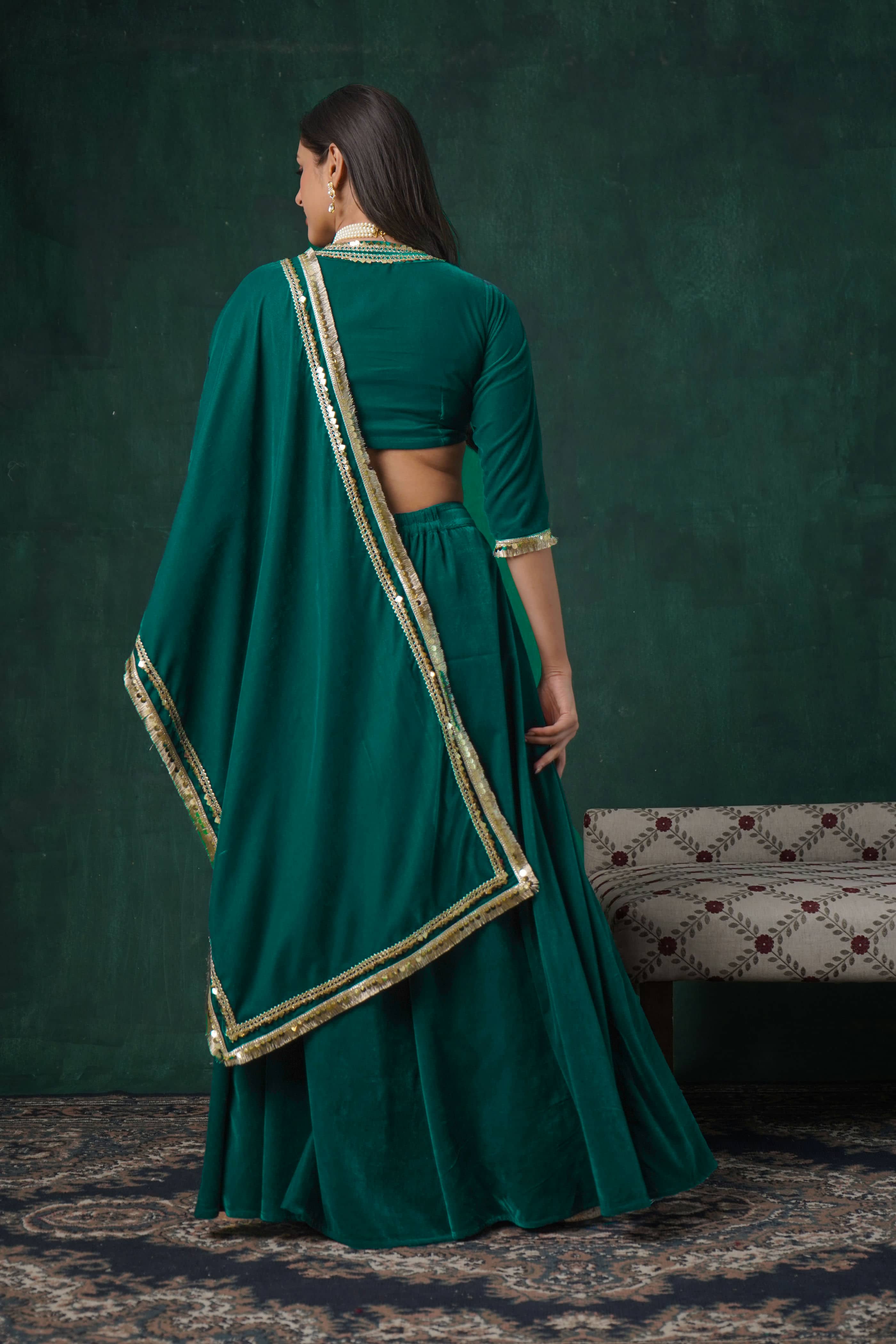 Rutba Green Velvet Lehenga Set