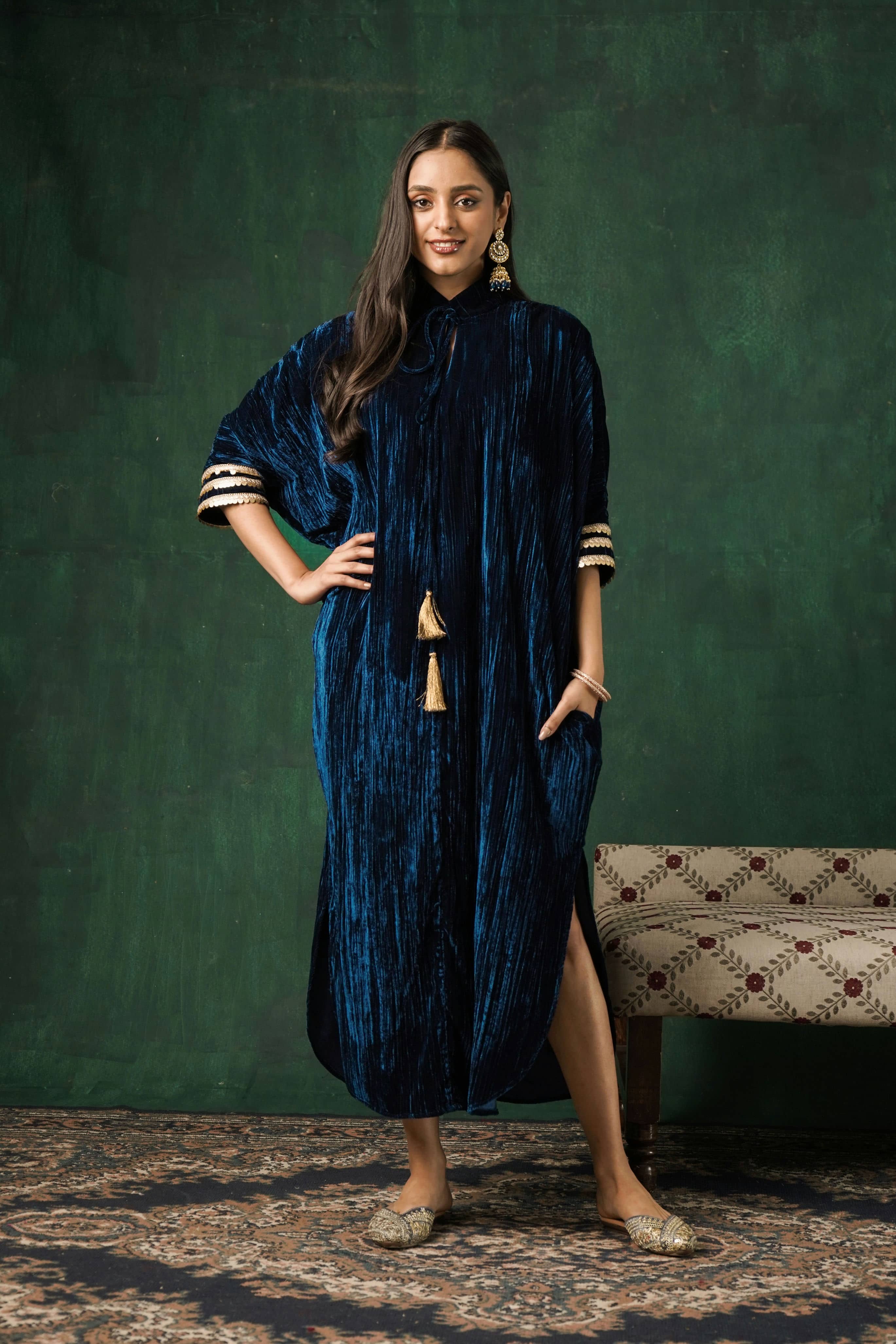 Rutba Navy Velvet Kaftan