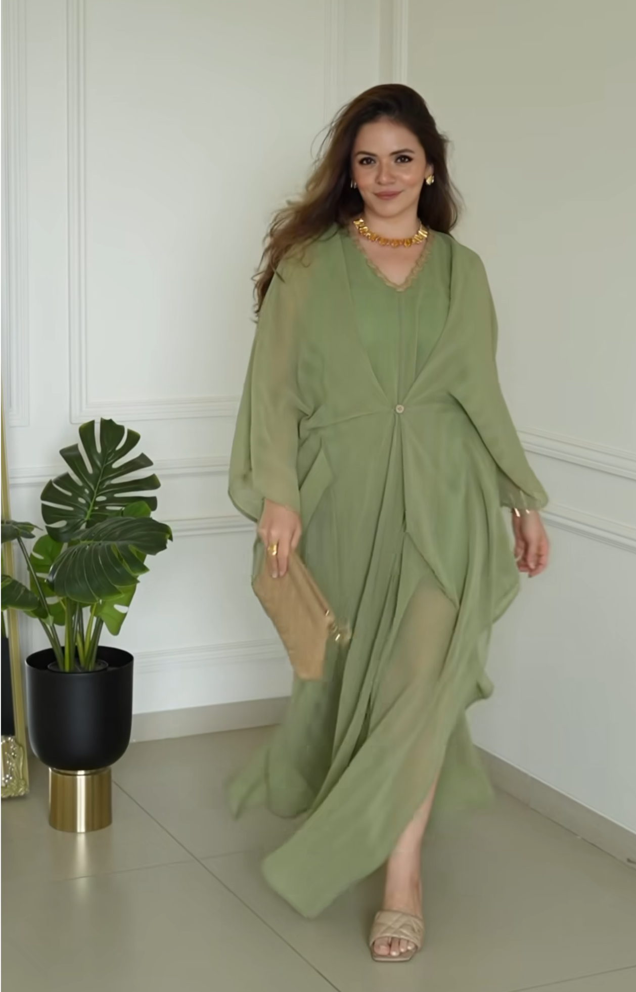 Alaya Cairo Matcha Green Kaftan Dress (Dispatch in 2 Weeks)