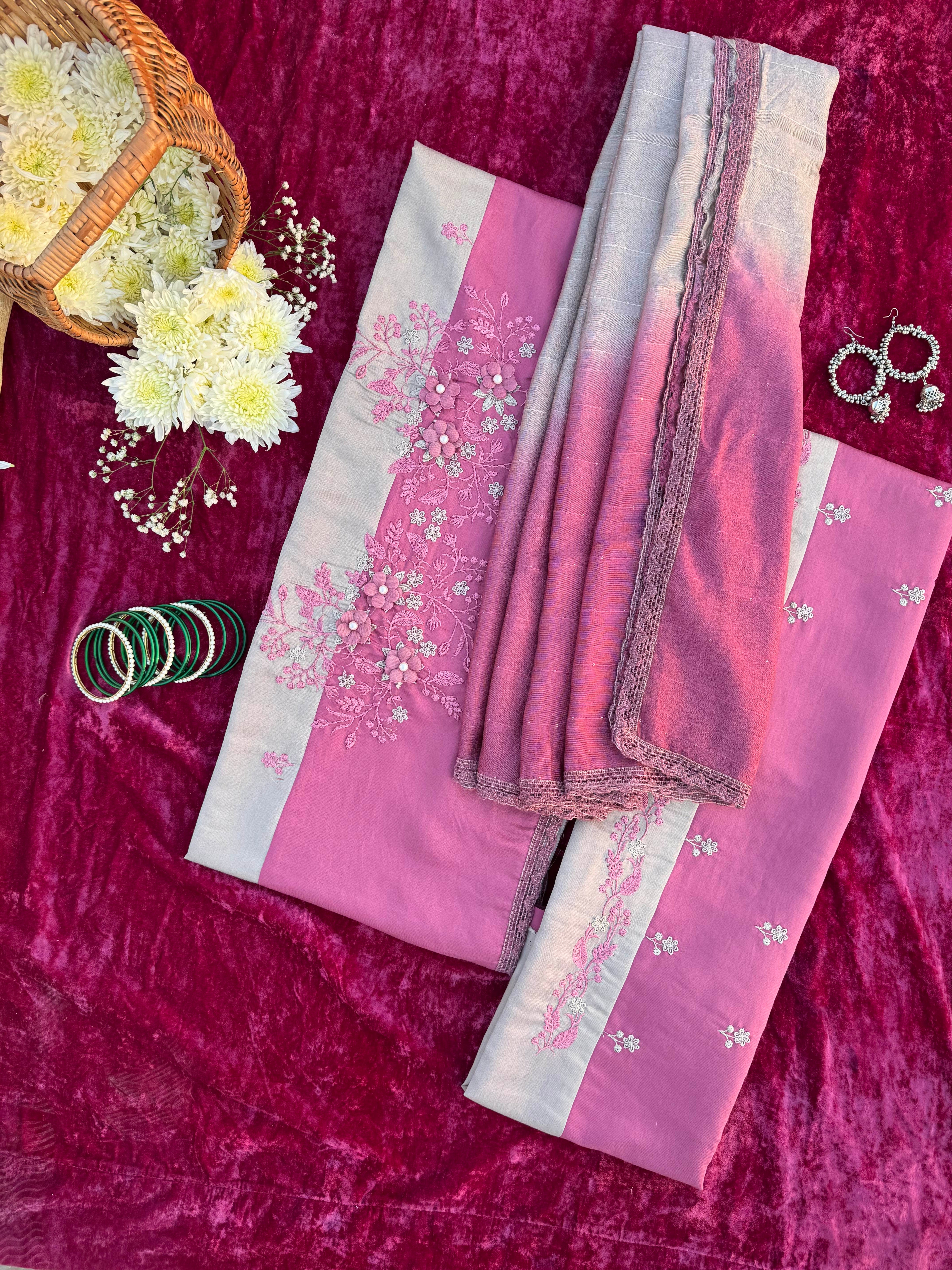 Alaya Rozana Pink Nazakat Unstitched Suit Set