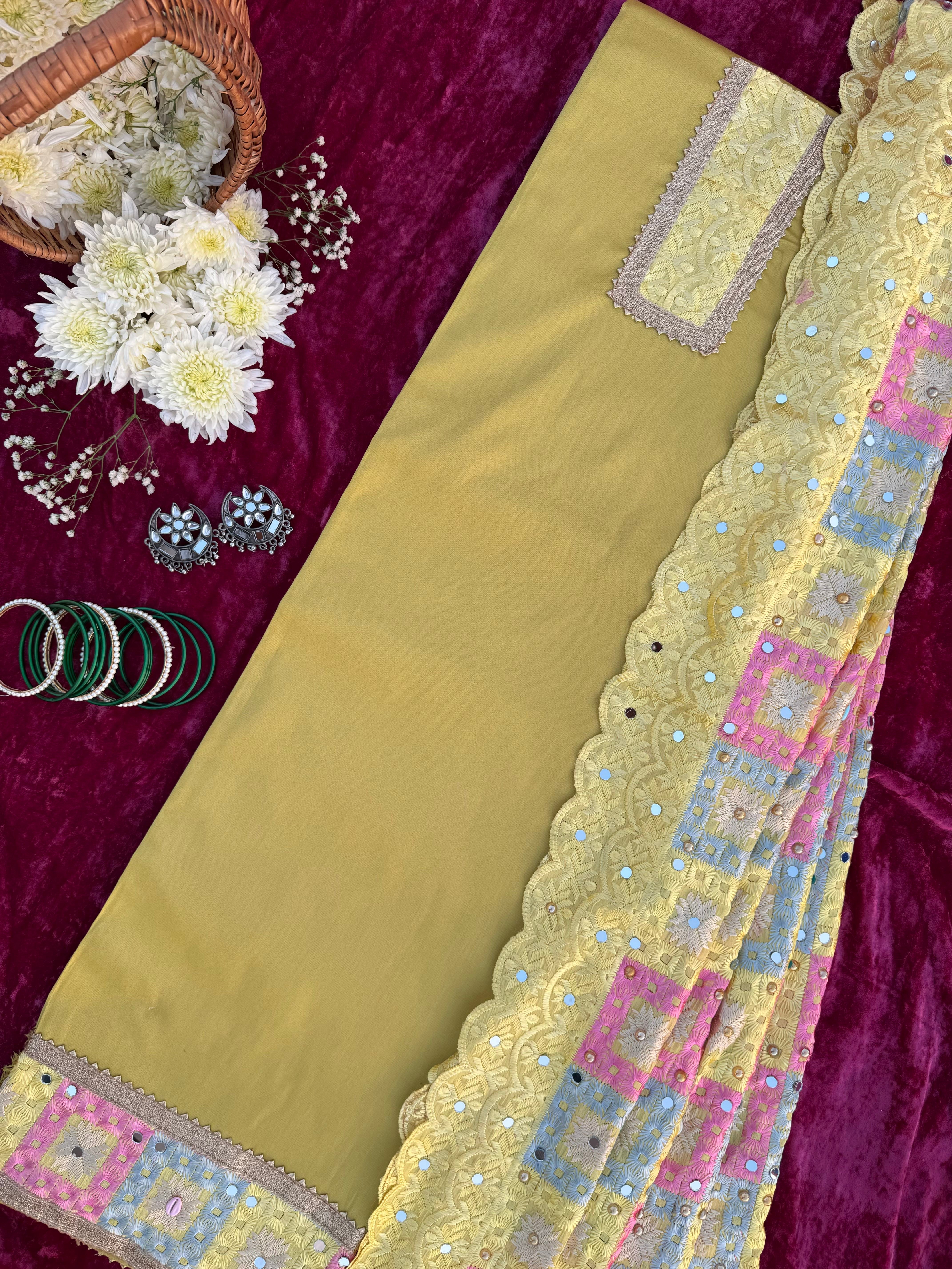 Alaya Rozana Yellow Riwayat Unstitched Suit Set