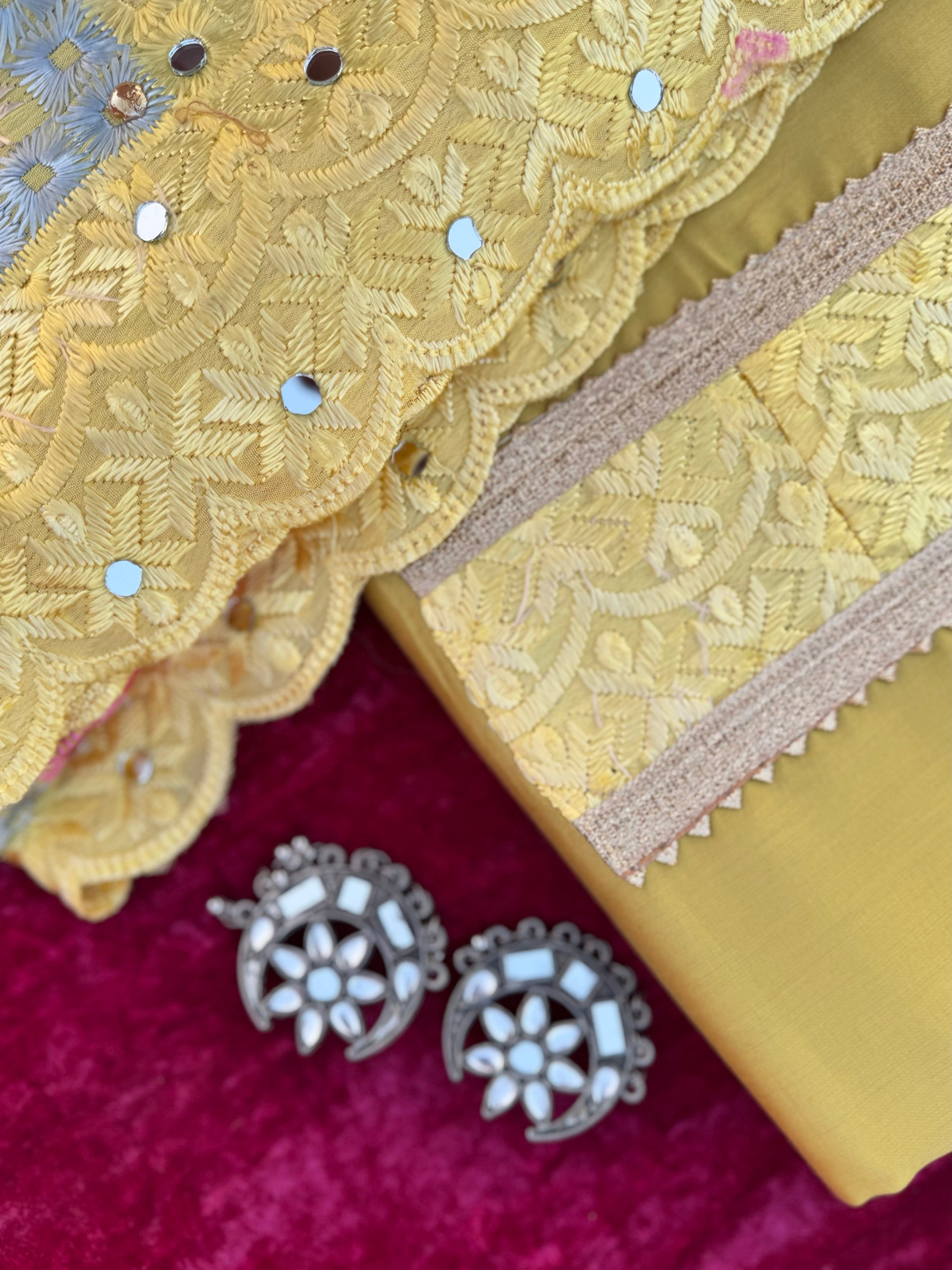 Alaya Rozana Yellow Riwayat Unstitched Suit Set