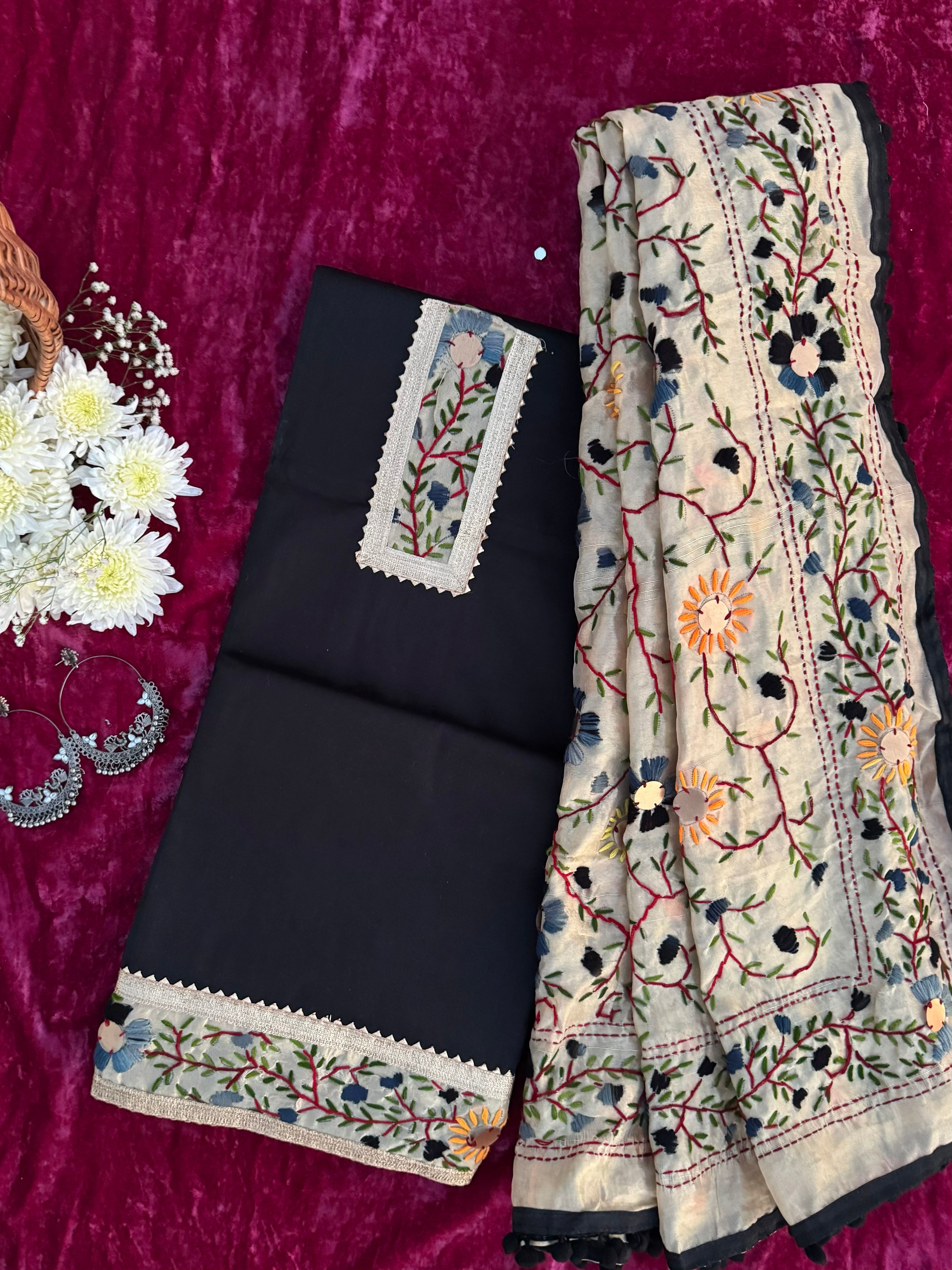 Alaya Rozana Black Siyahi Unstitched Suit Set