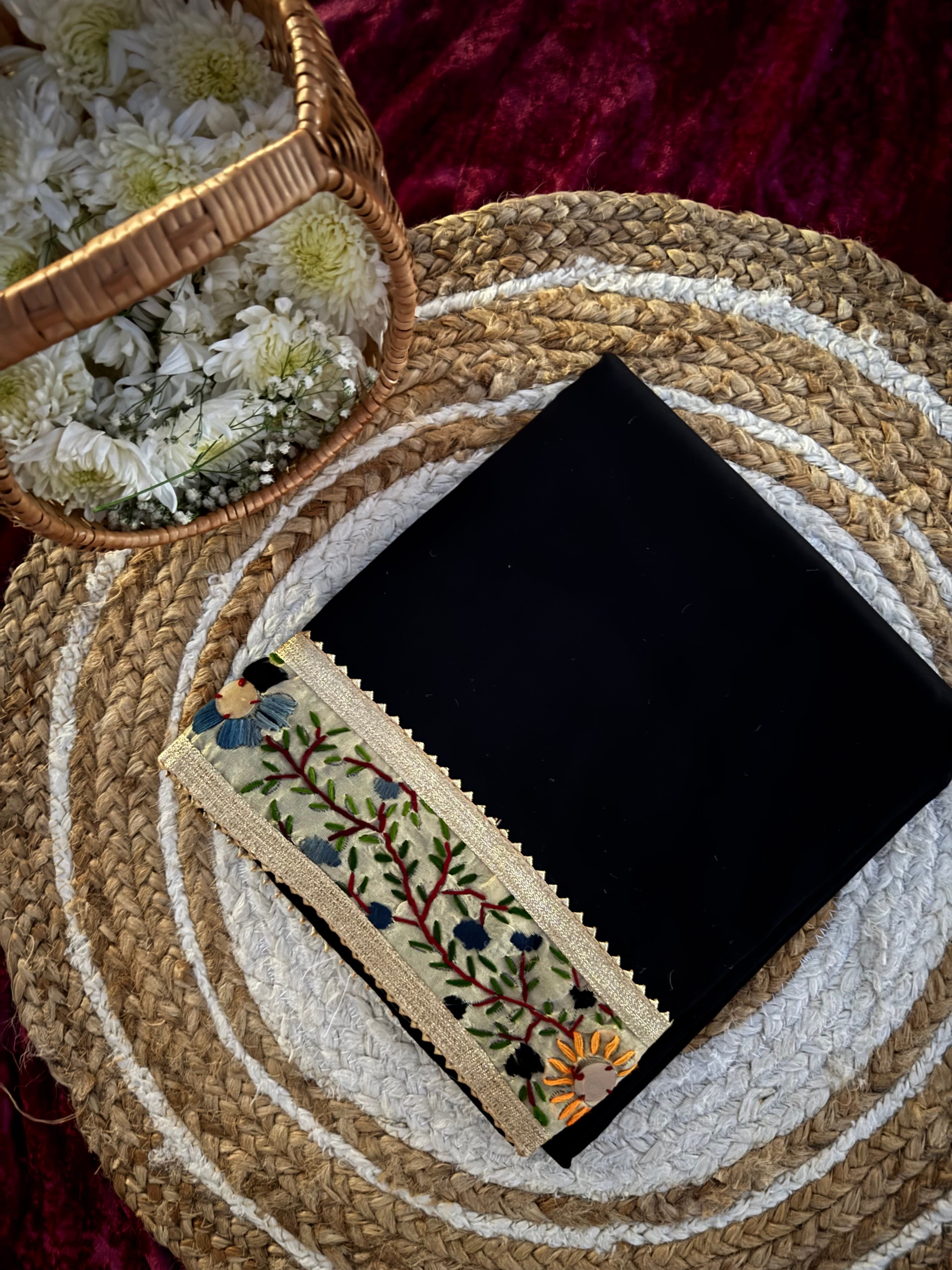 Alaya Rozana Black Siyahi Unstitched Suit Set