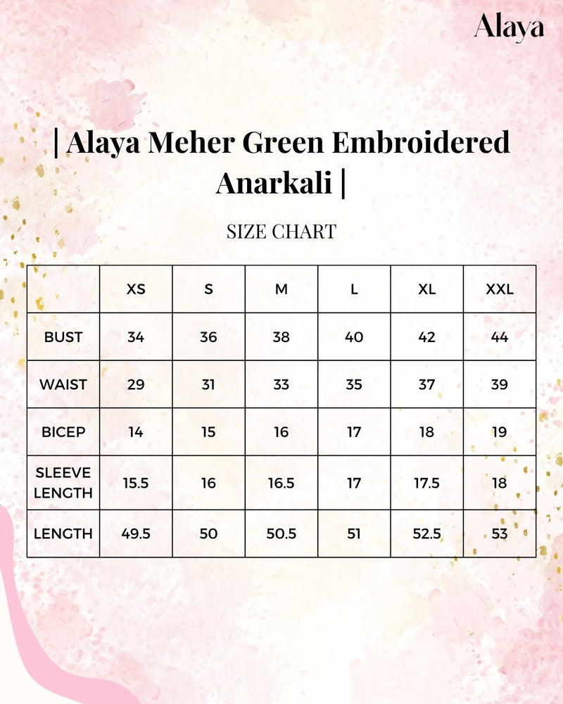 Alaya Meher Green Embroidered Anarkali Kurta