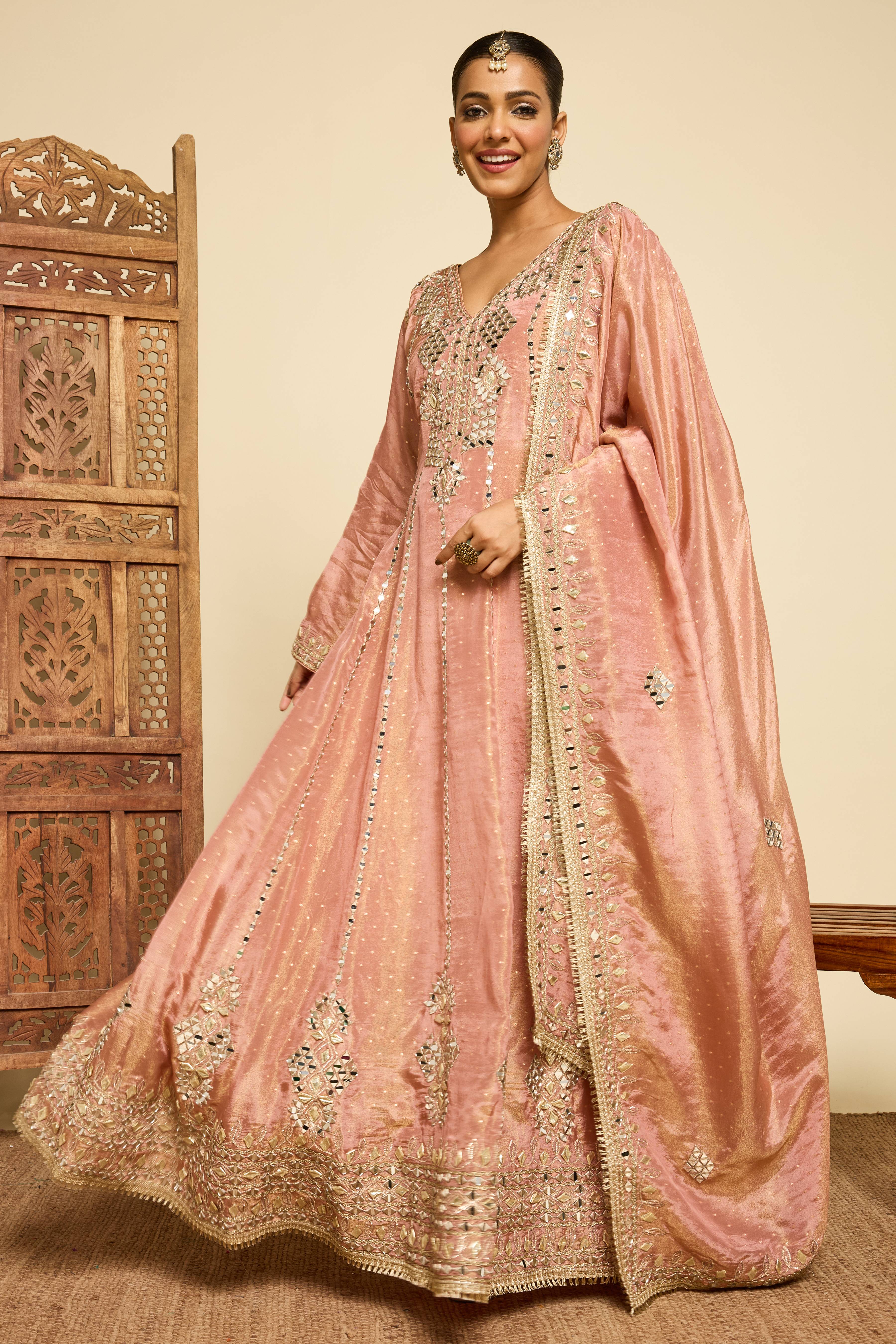 Malang Antique Rose Mirror Anarkali Set