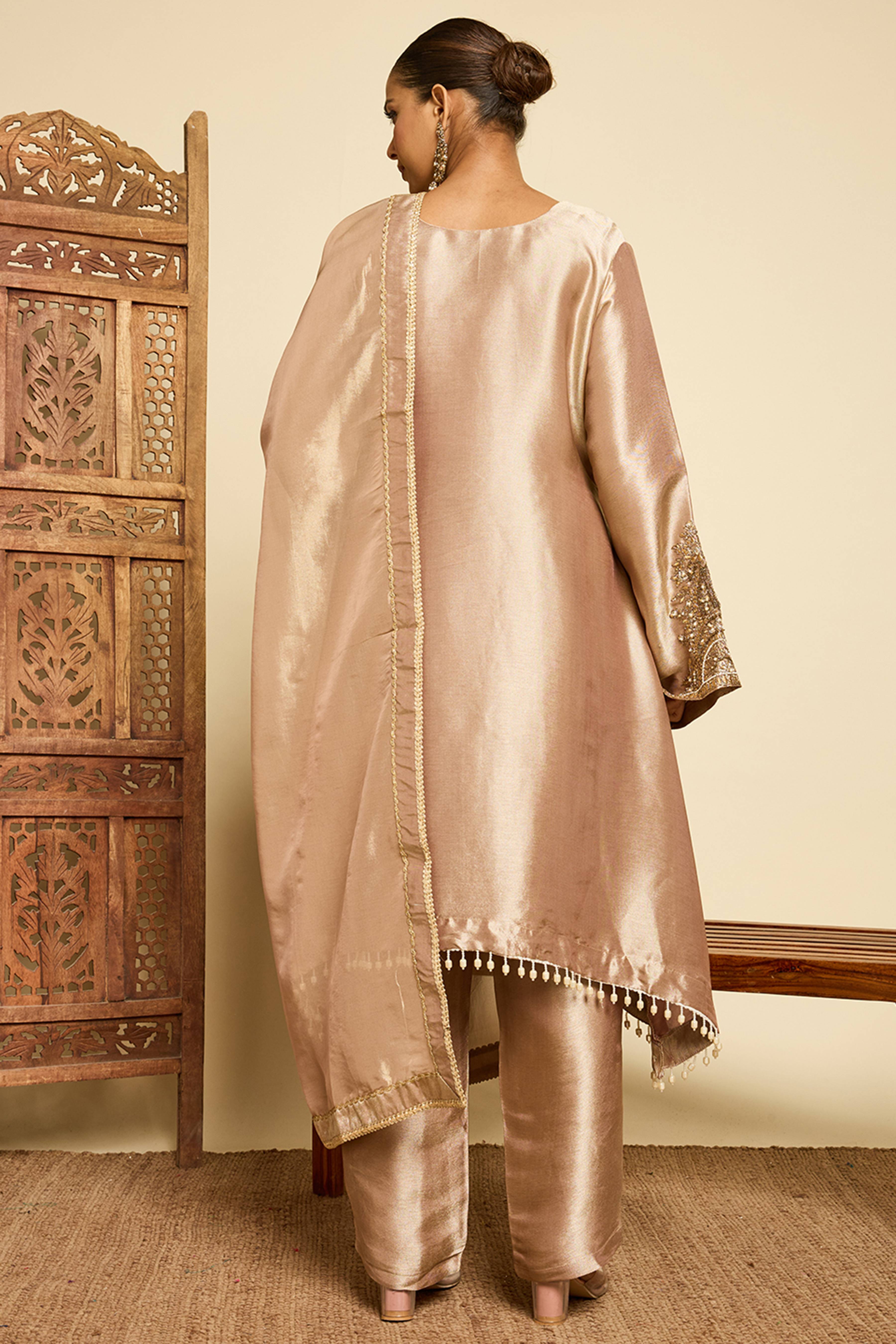 Malang Bronze Silk Sharara Set