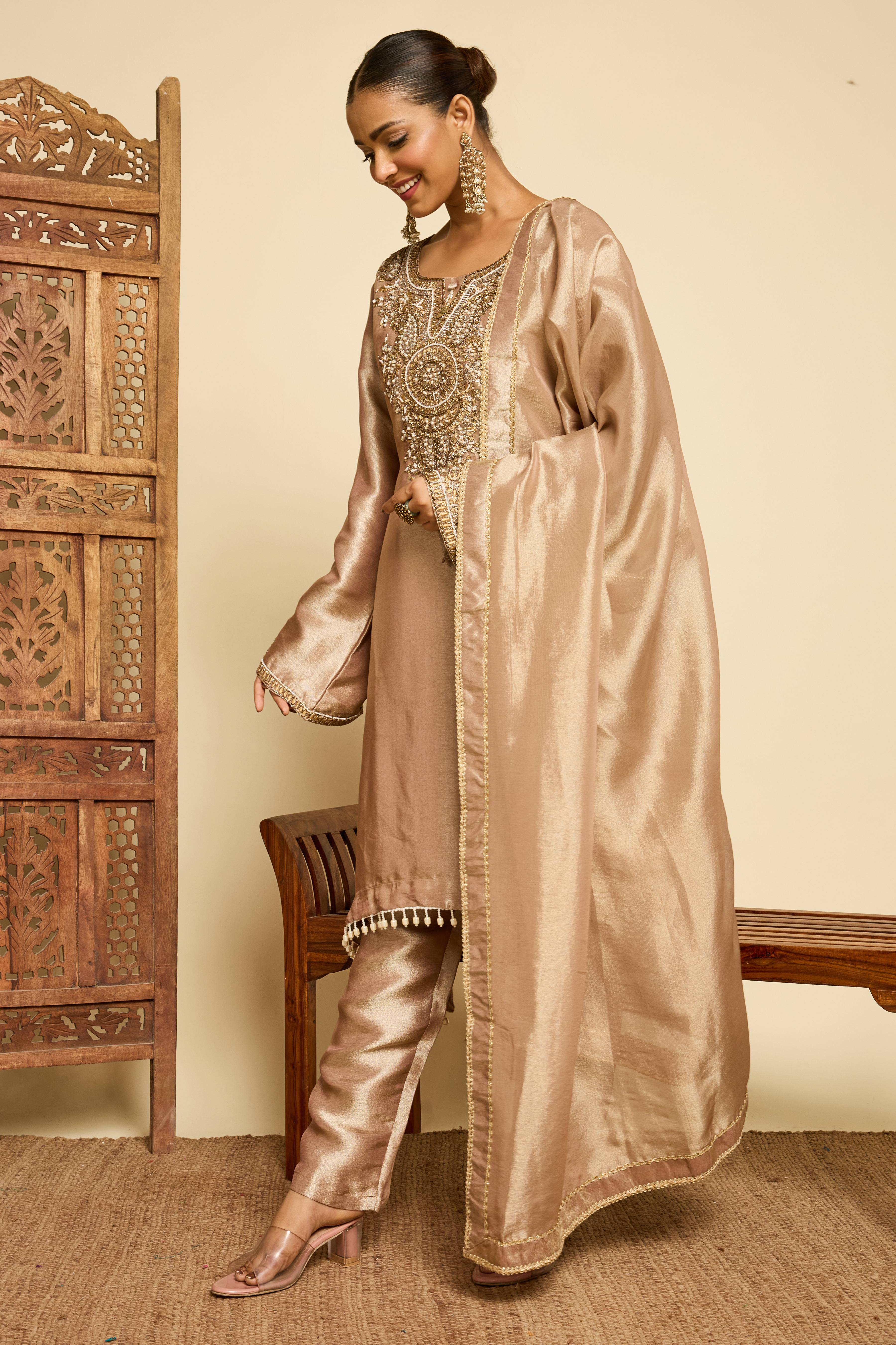 Malang Bronze Silk Sharara Set