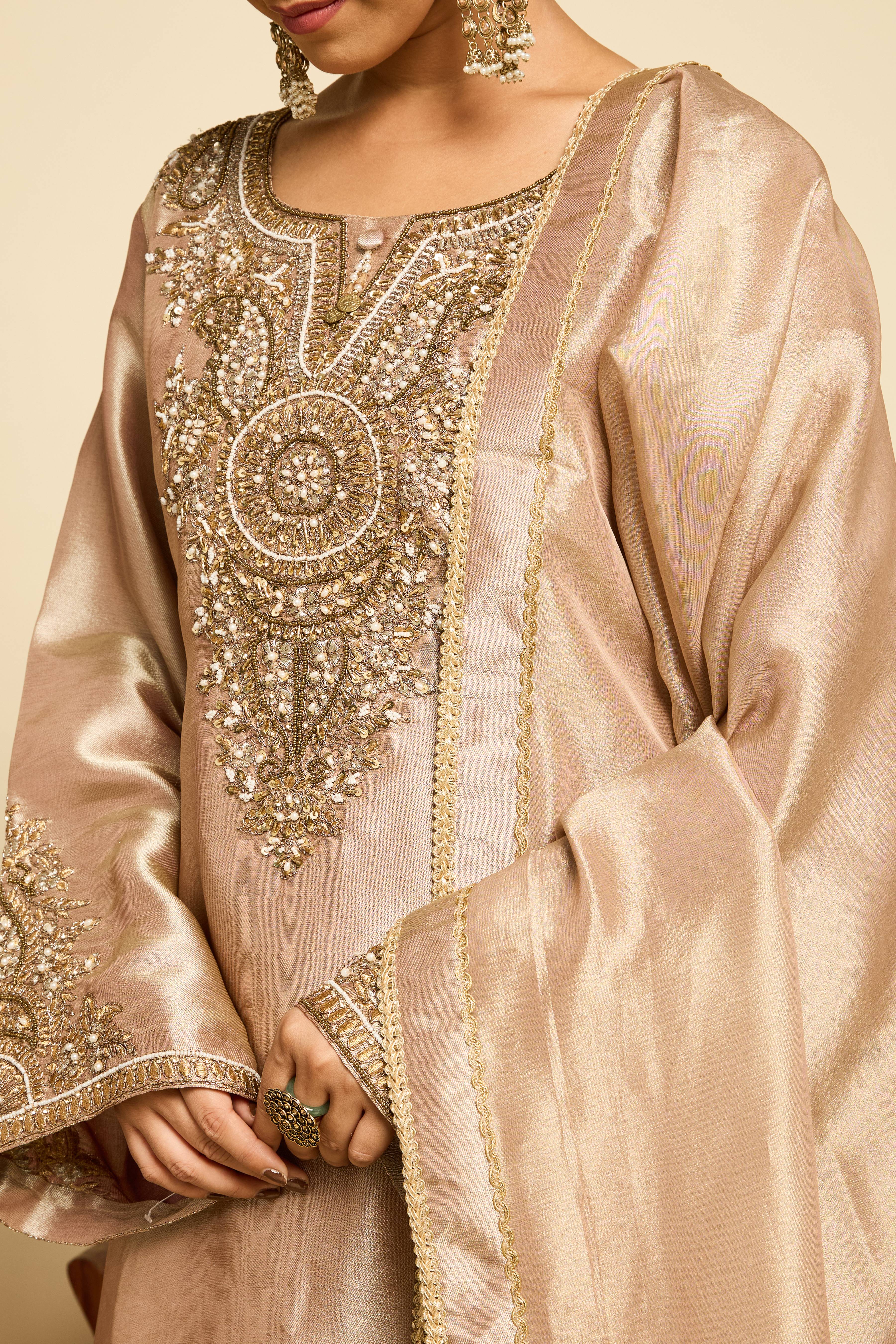 Malang Bronze Silk Sharara Set