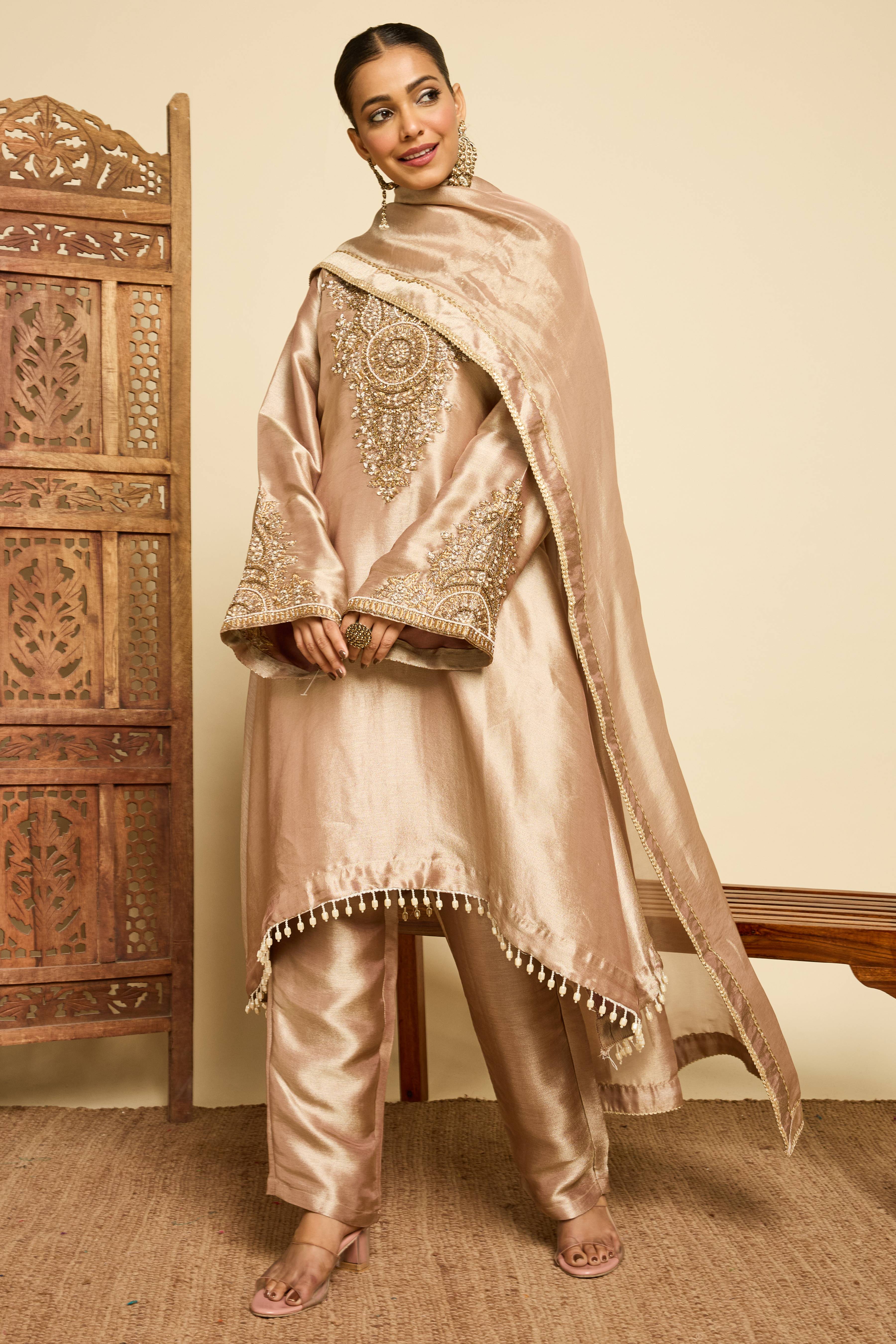 Malang Bronze Silk Sharara Set