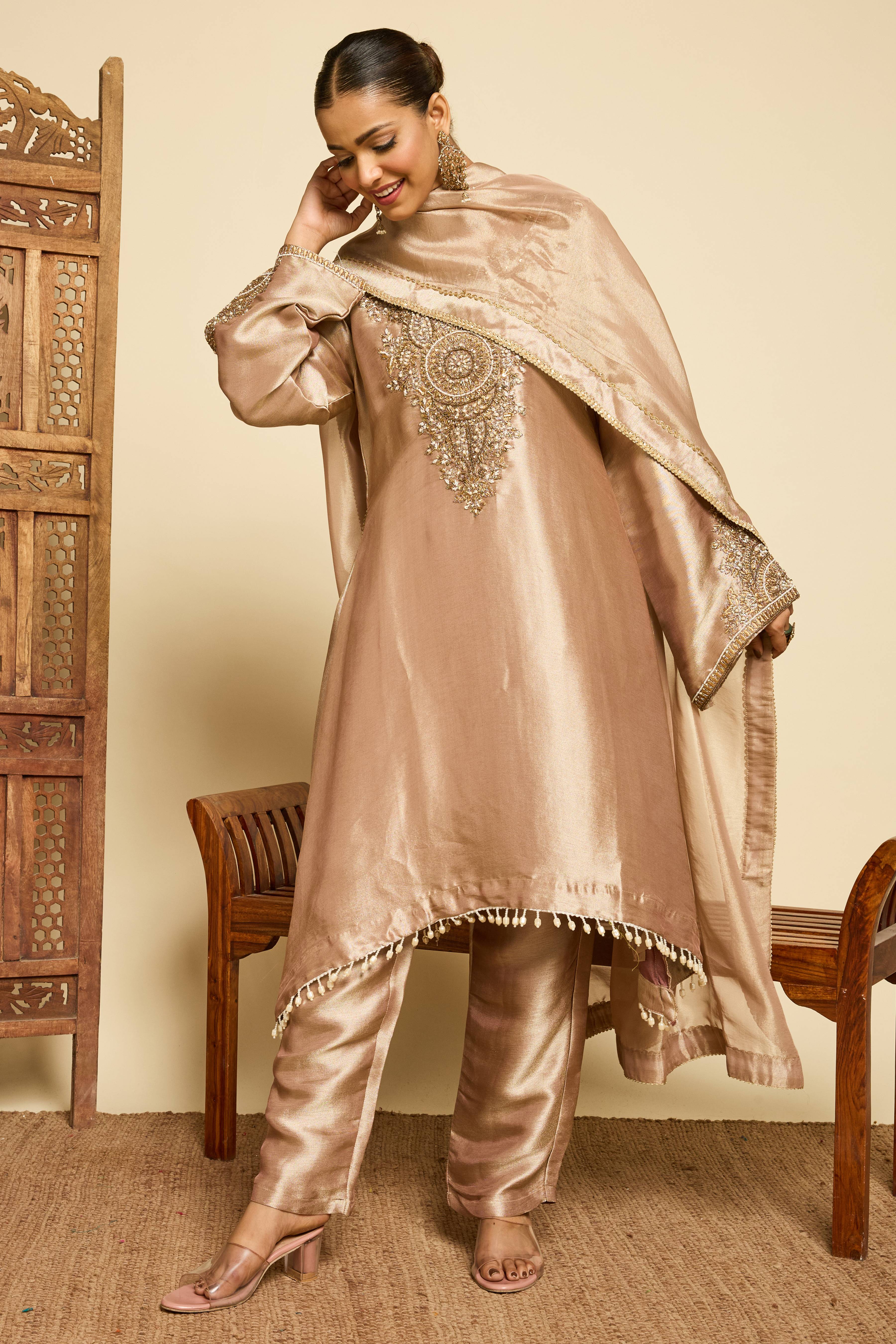 Malang Bronze Silk Sharara Set