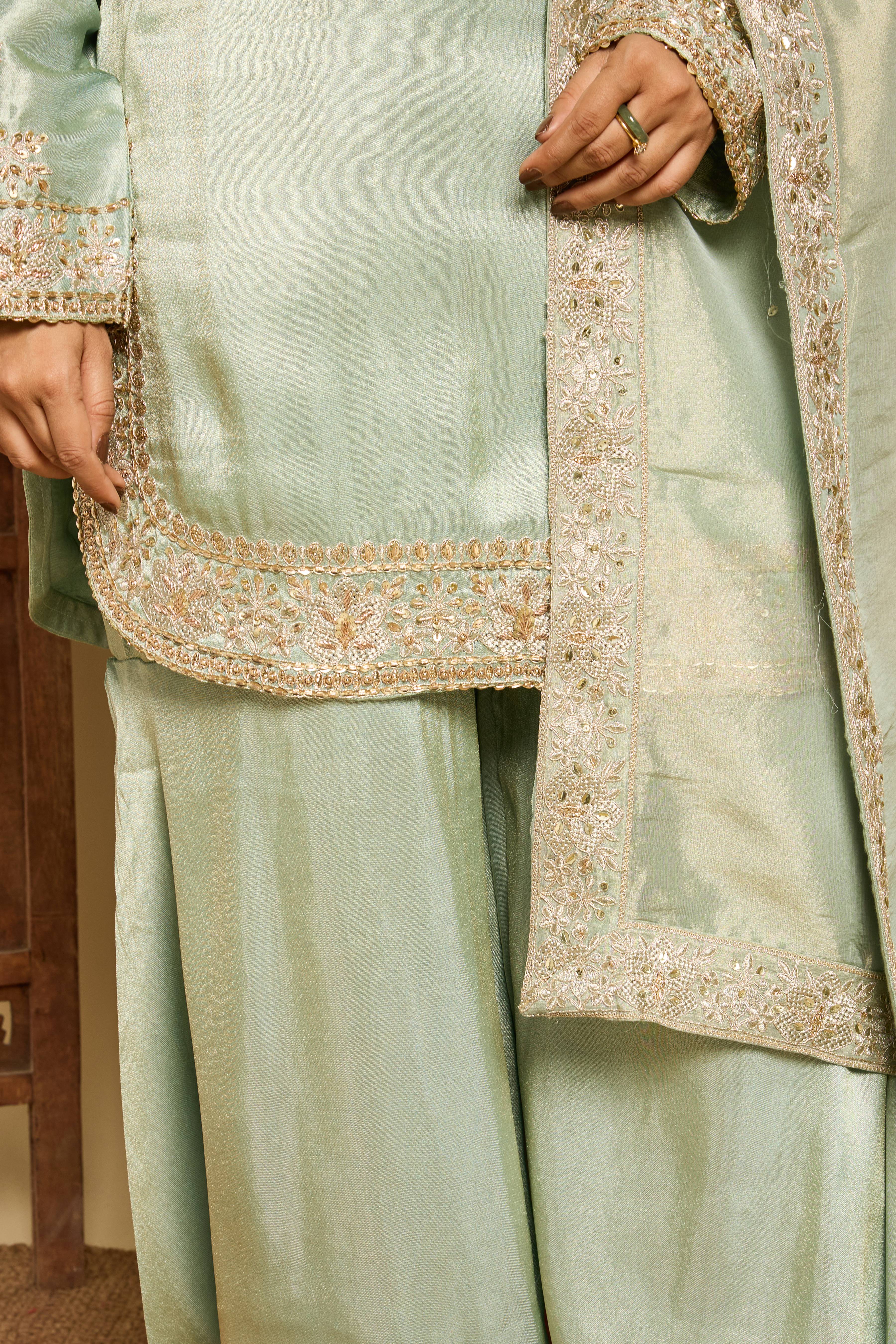 Malang Celadon Silk Gharara Set
