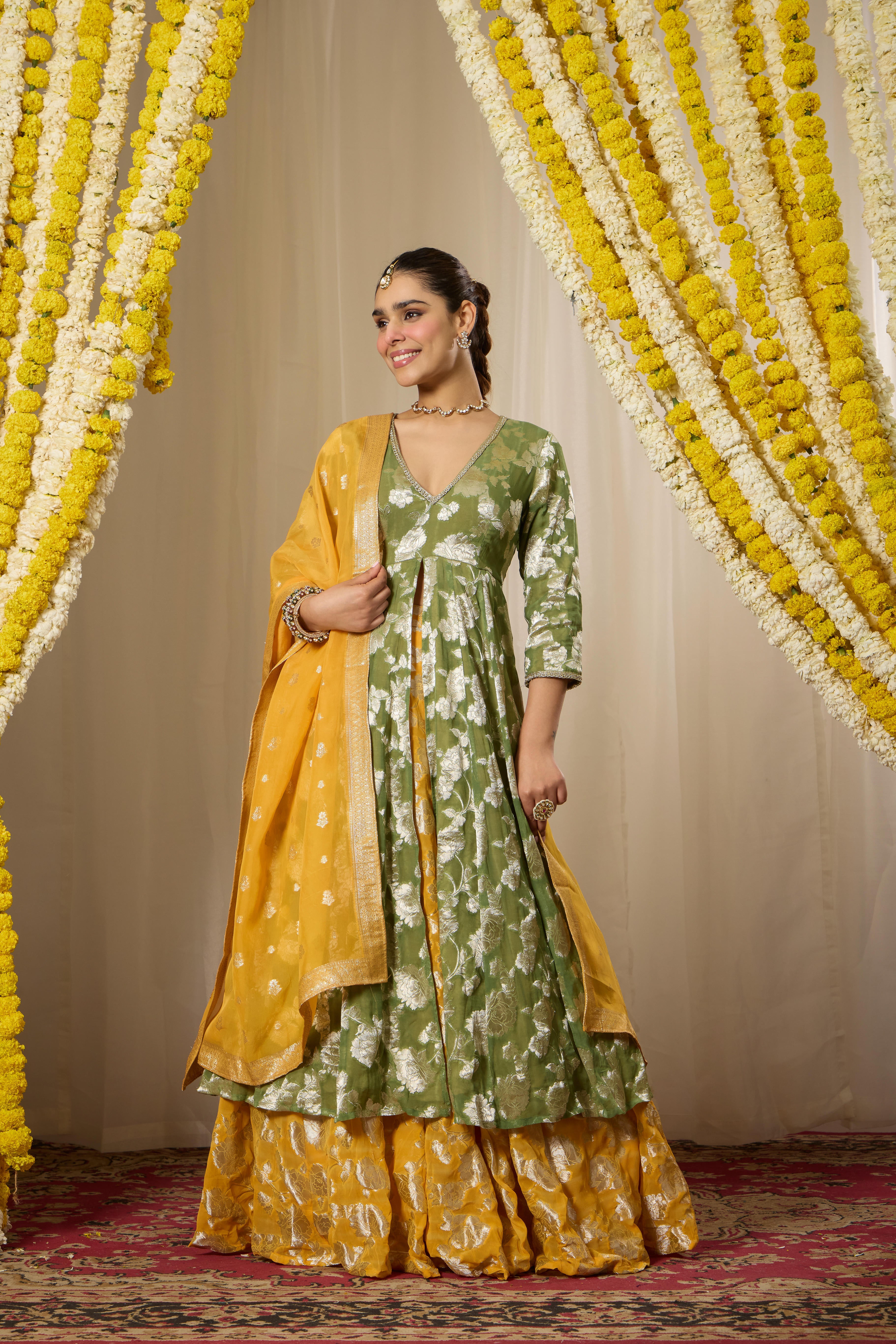 Malang Green Contrast Anarkali Lehenga Set