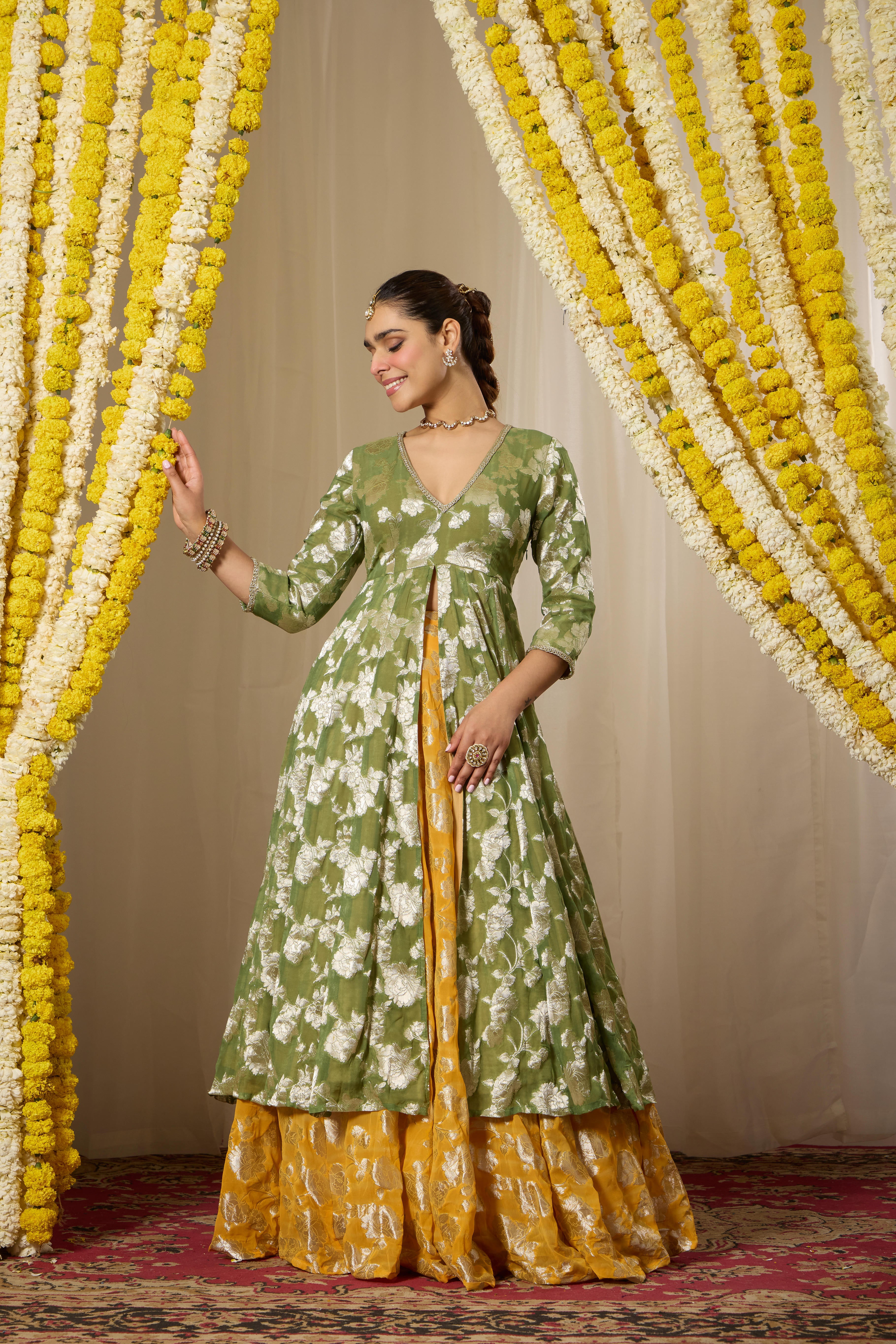 Malang Green Contrast Anarkali Lehenga Set