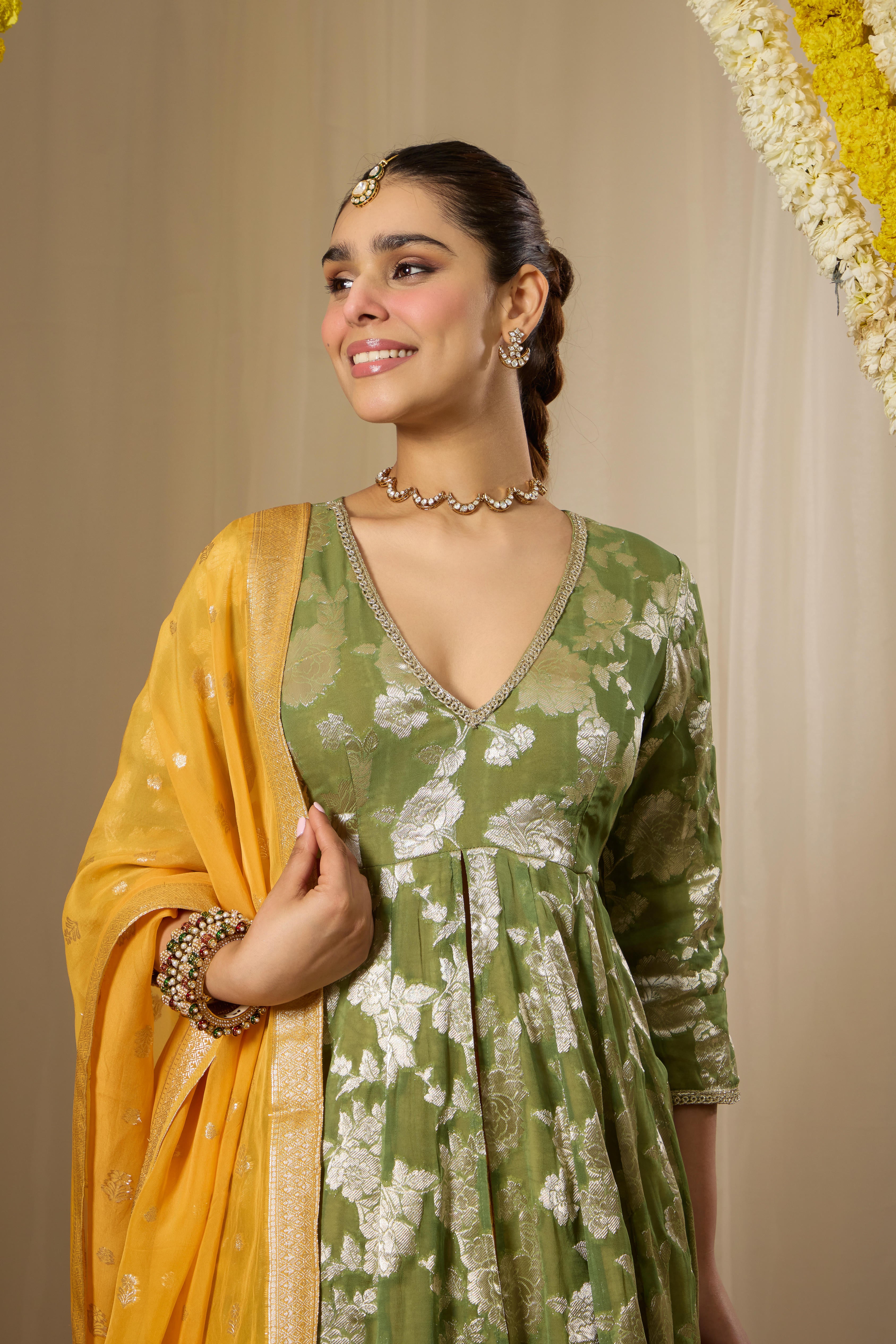 Malang Green Contrast Anarkali Lehenga Set