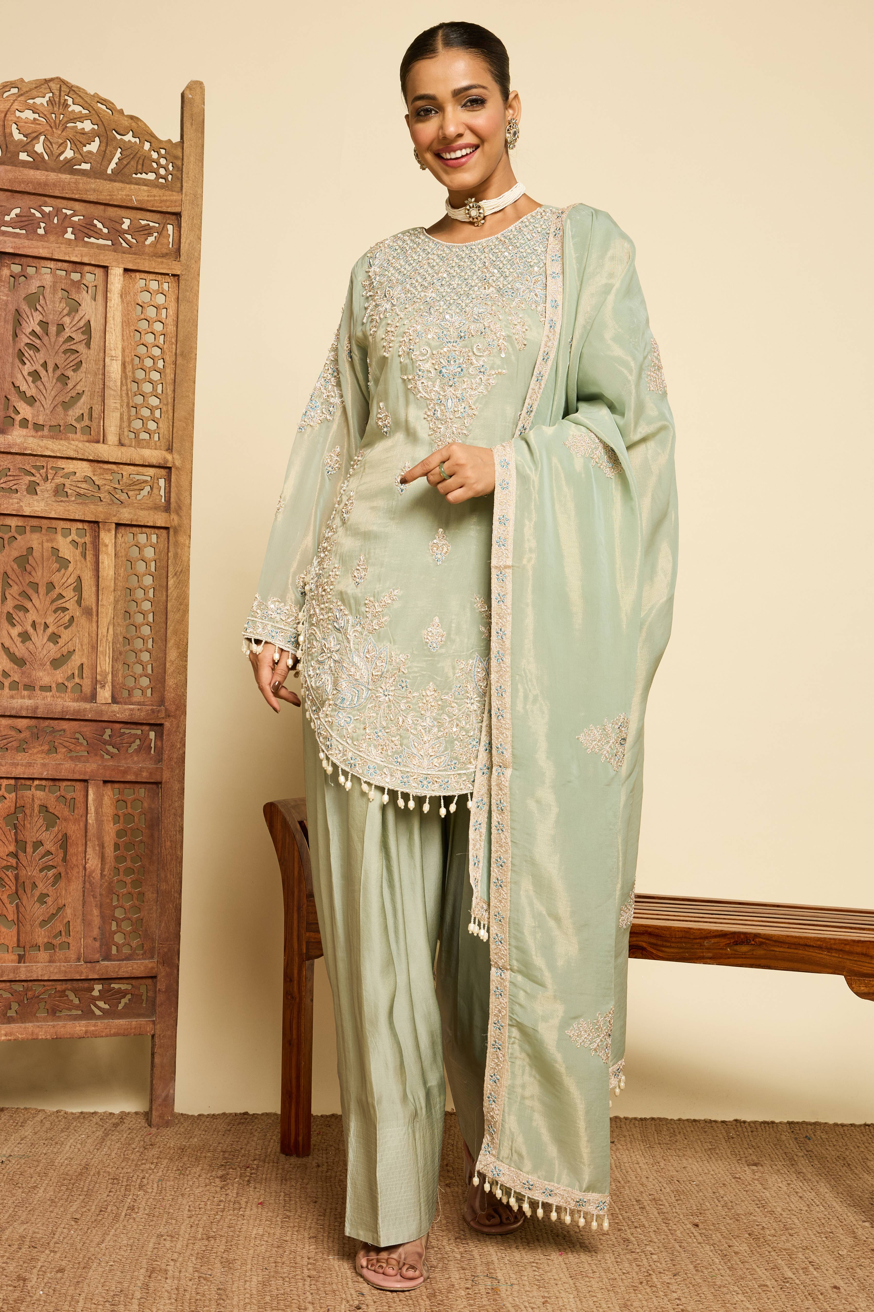 Malang Ice Blue Organza Sharara Set
