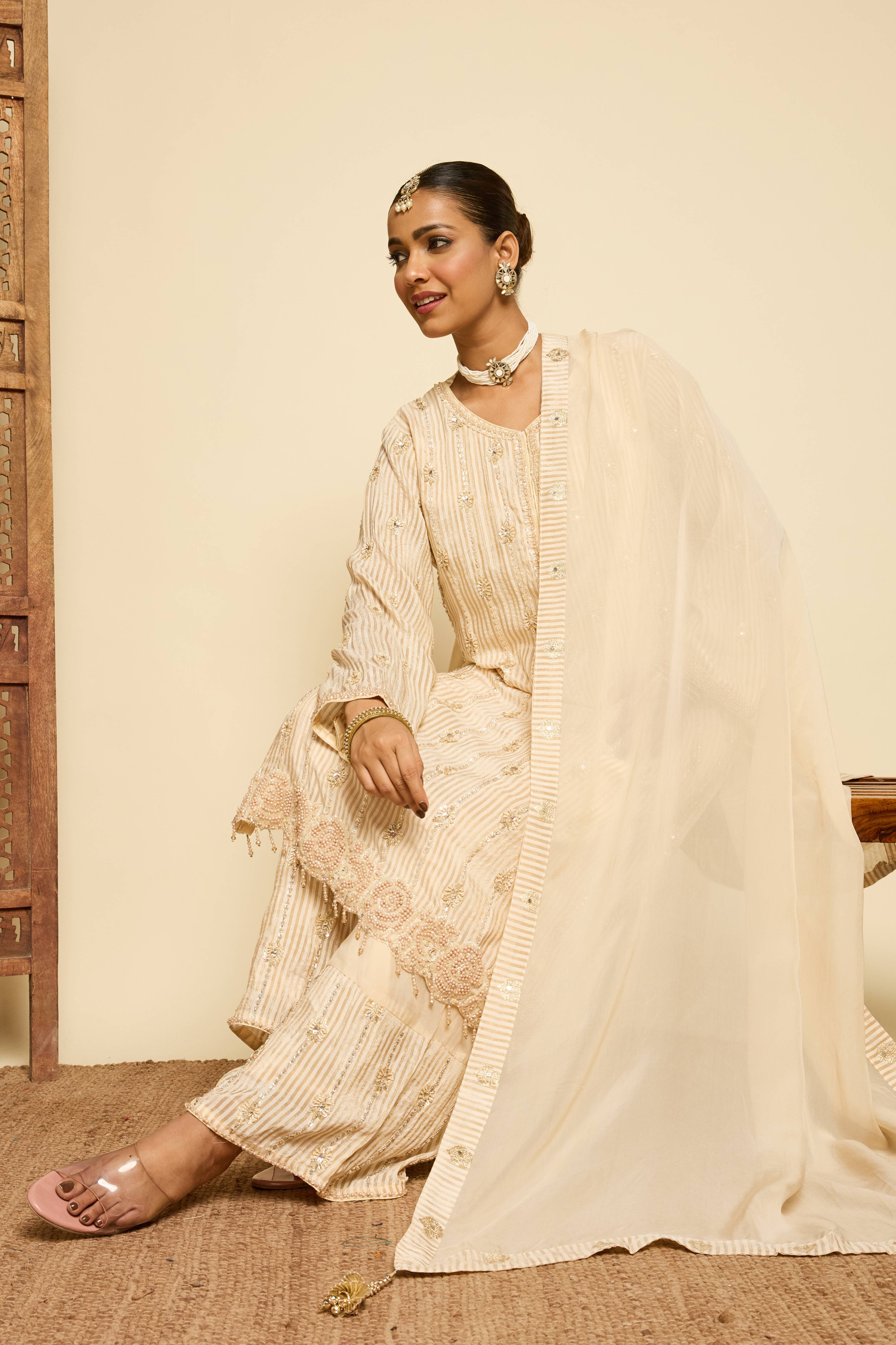 Malang Ivory Stripe Sharara Set