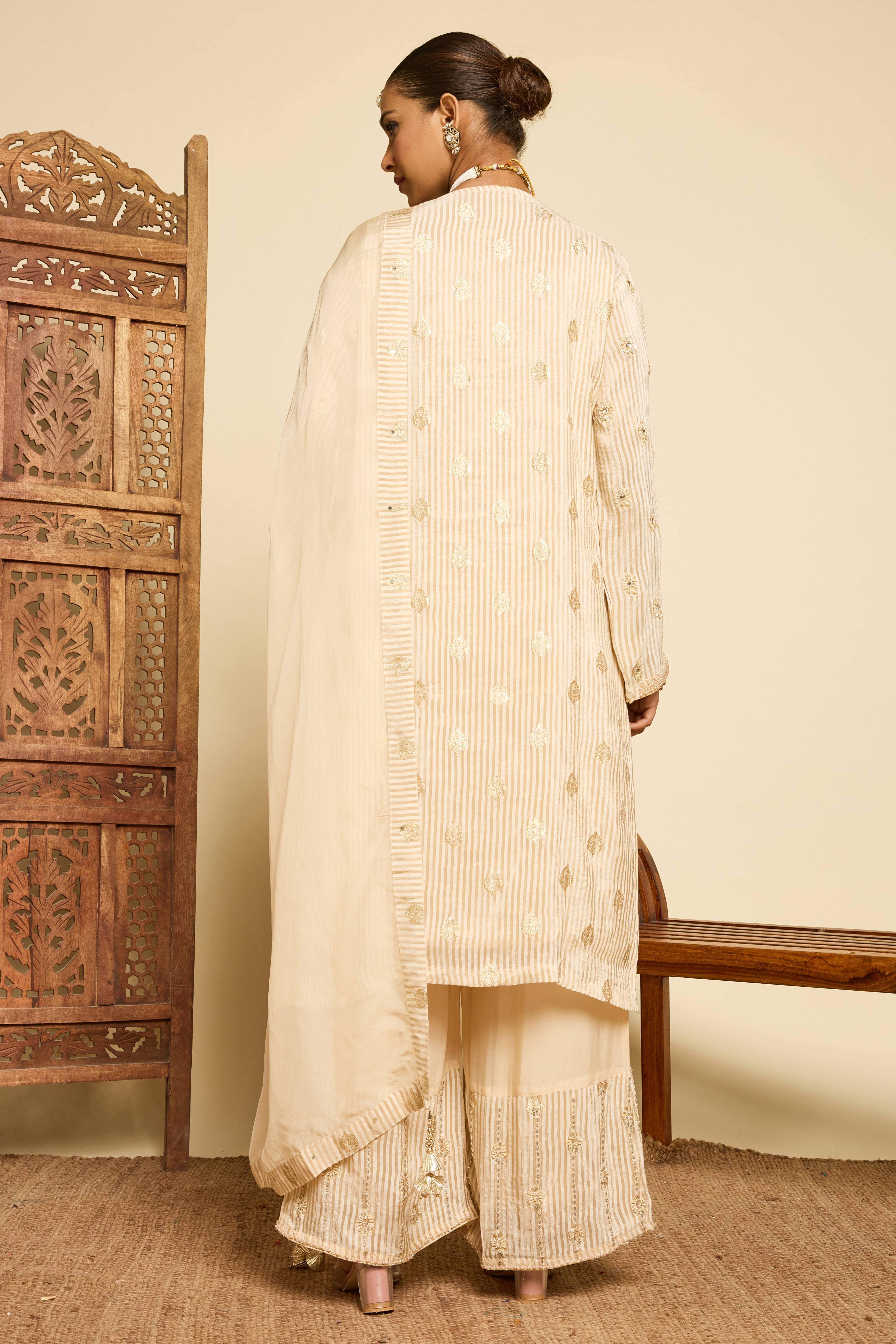 Malang Ivory Stripe Sharara Set