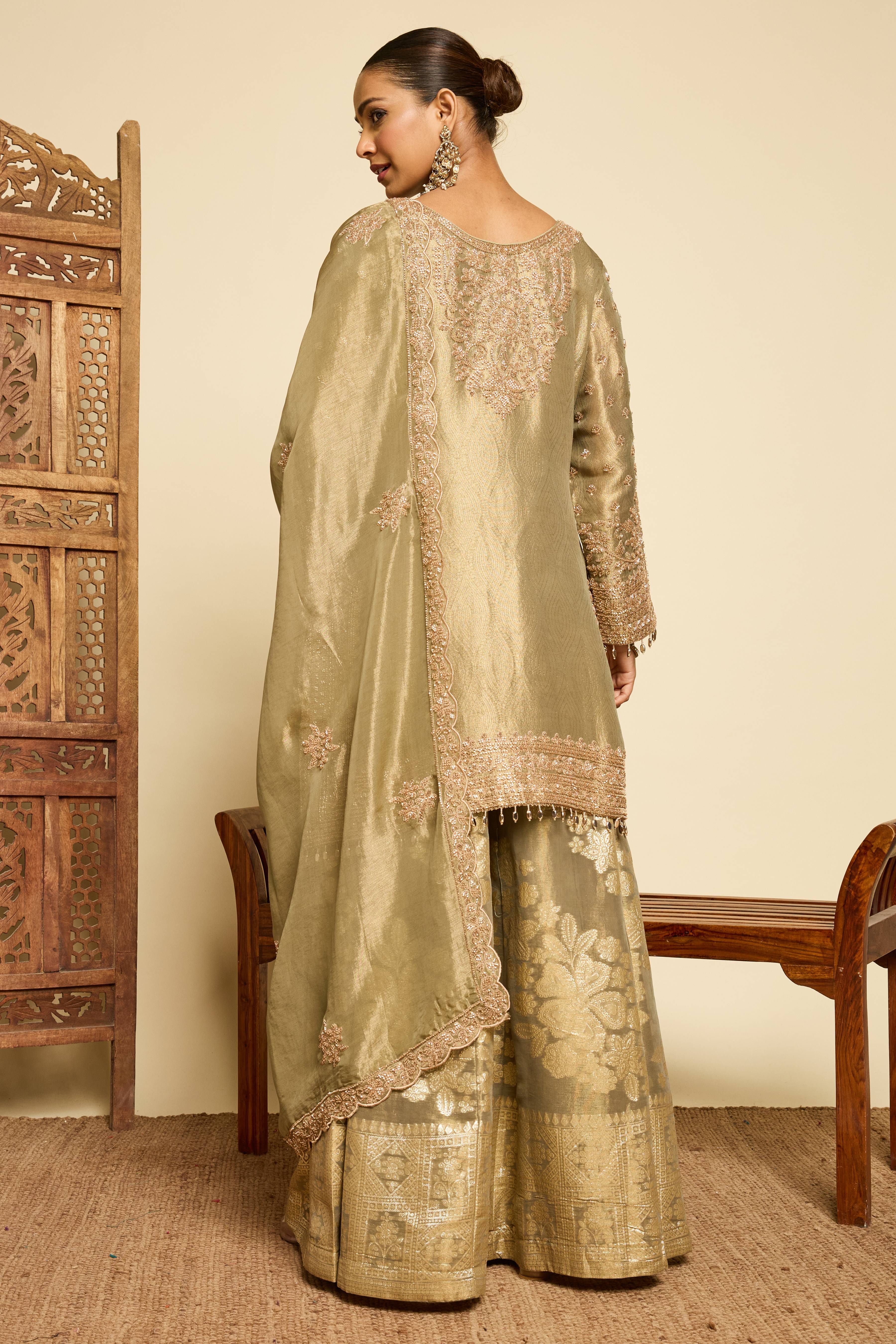 Malang Sage Brocade Sharara Set