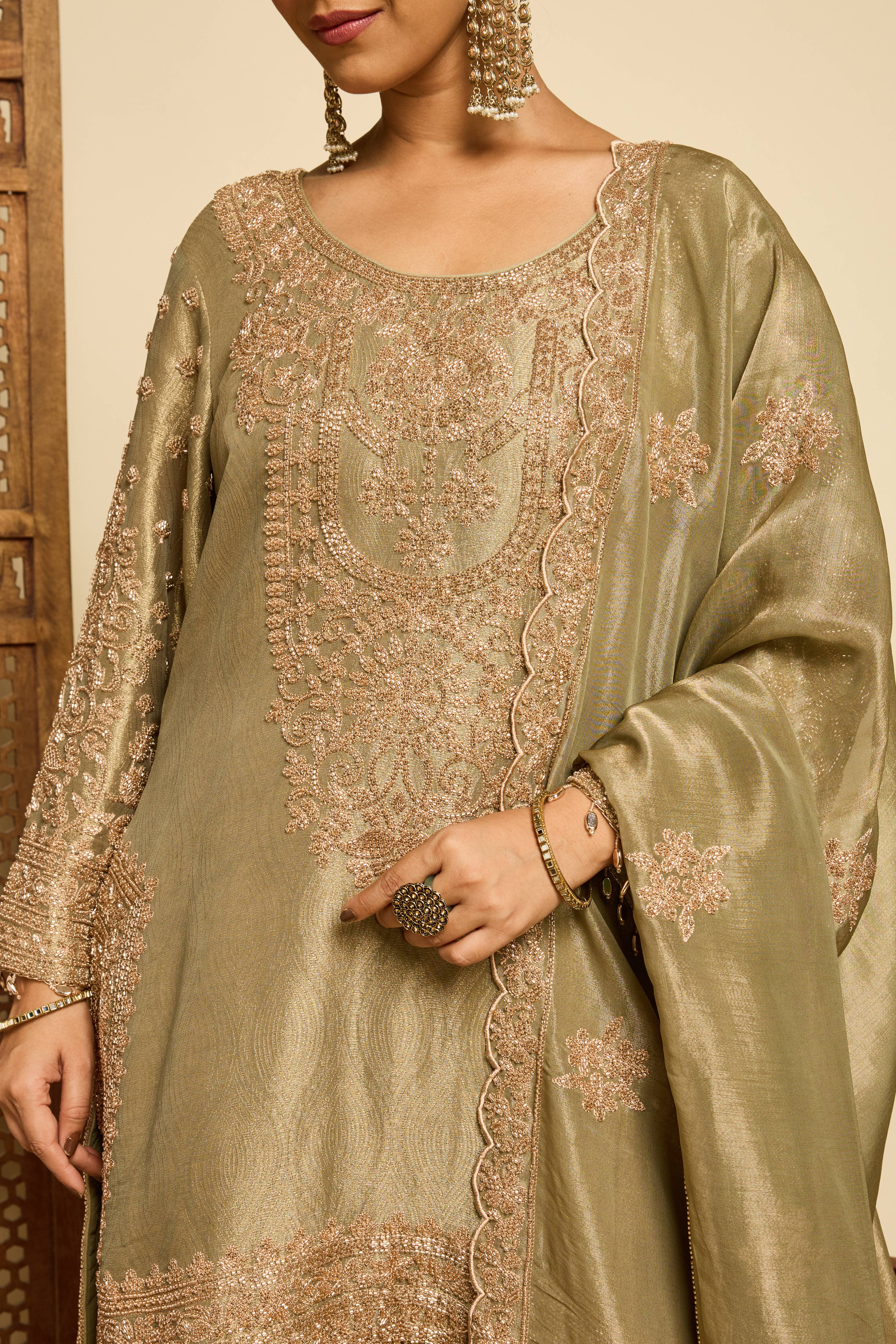 Malang Sage Brocade Sharara Set