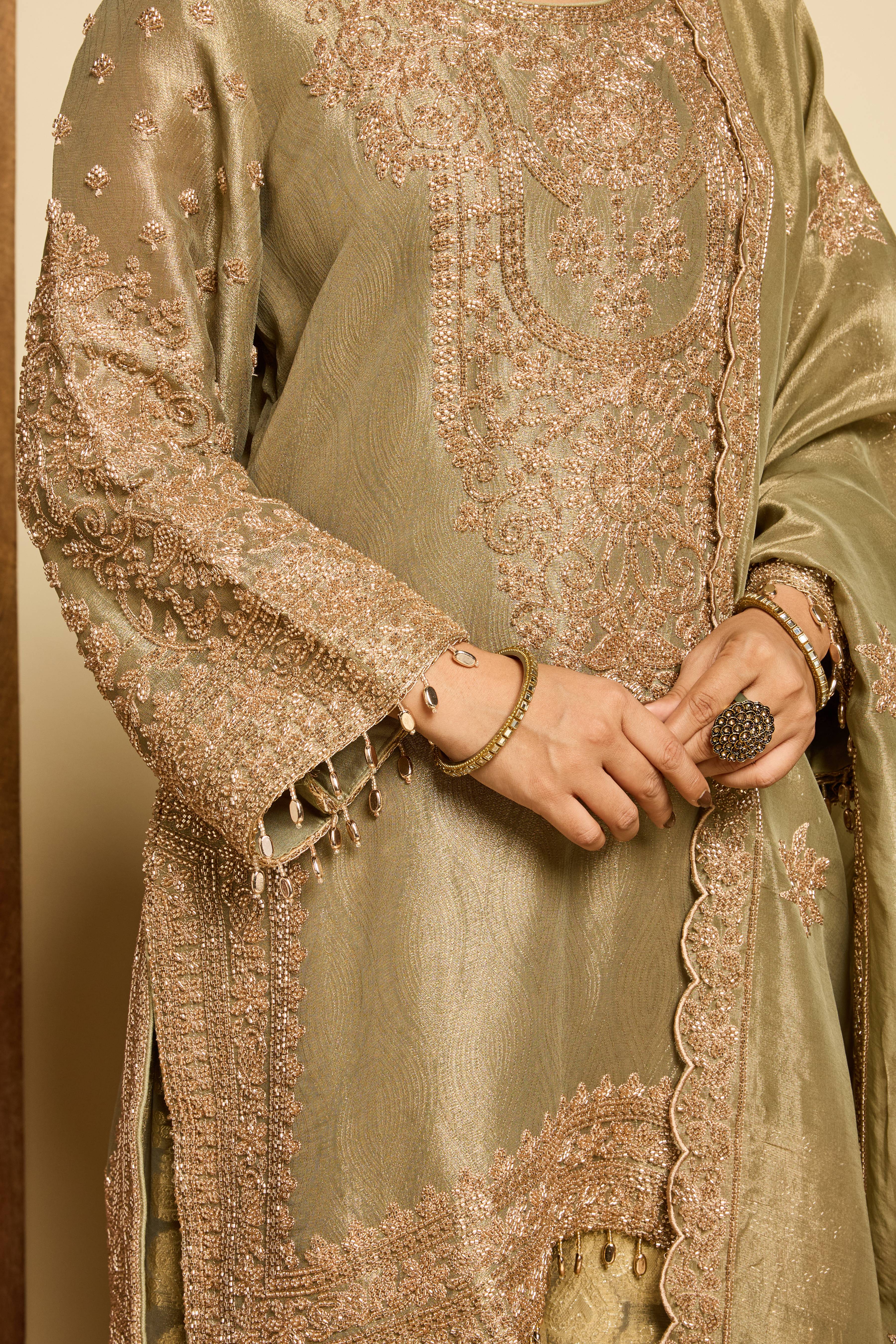 Malang Sage Brocade Sharara Set