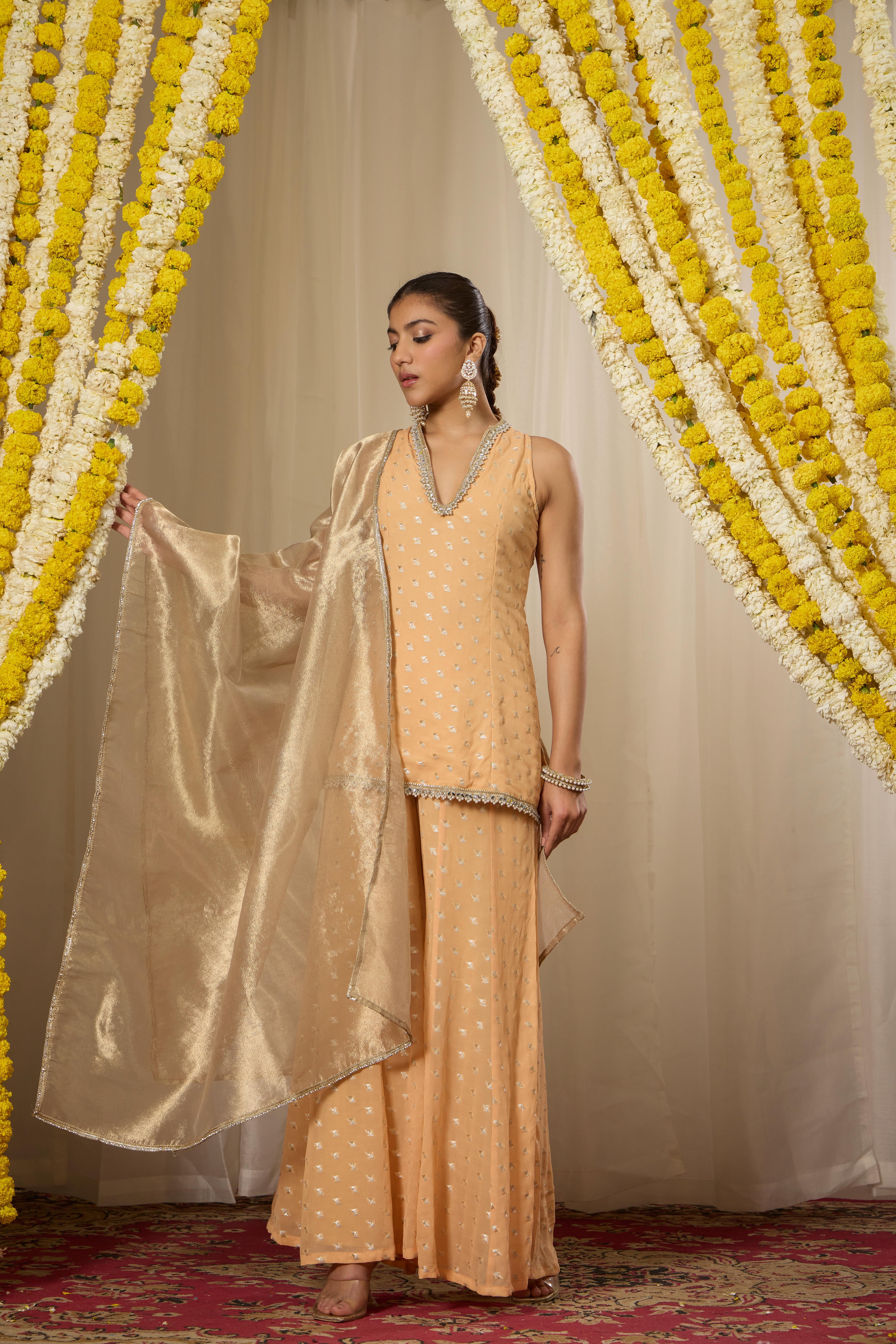 Malang Peach Kurta Sharara Set