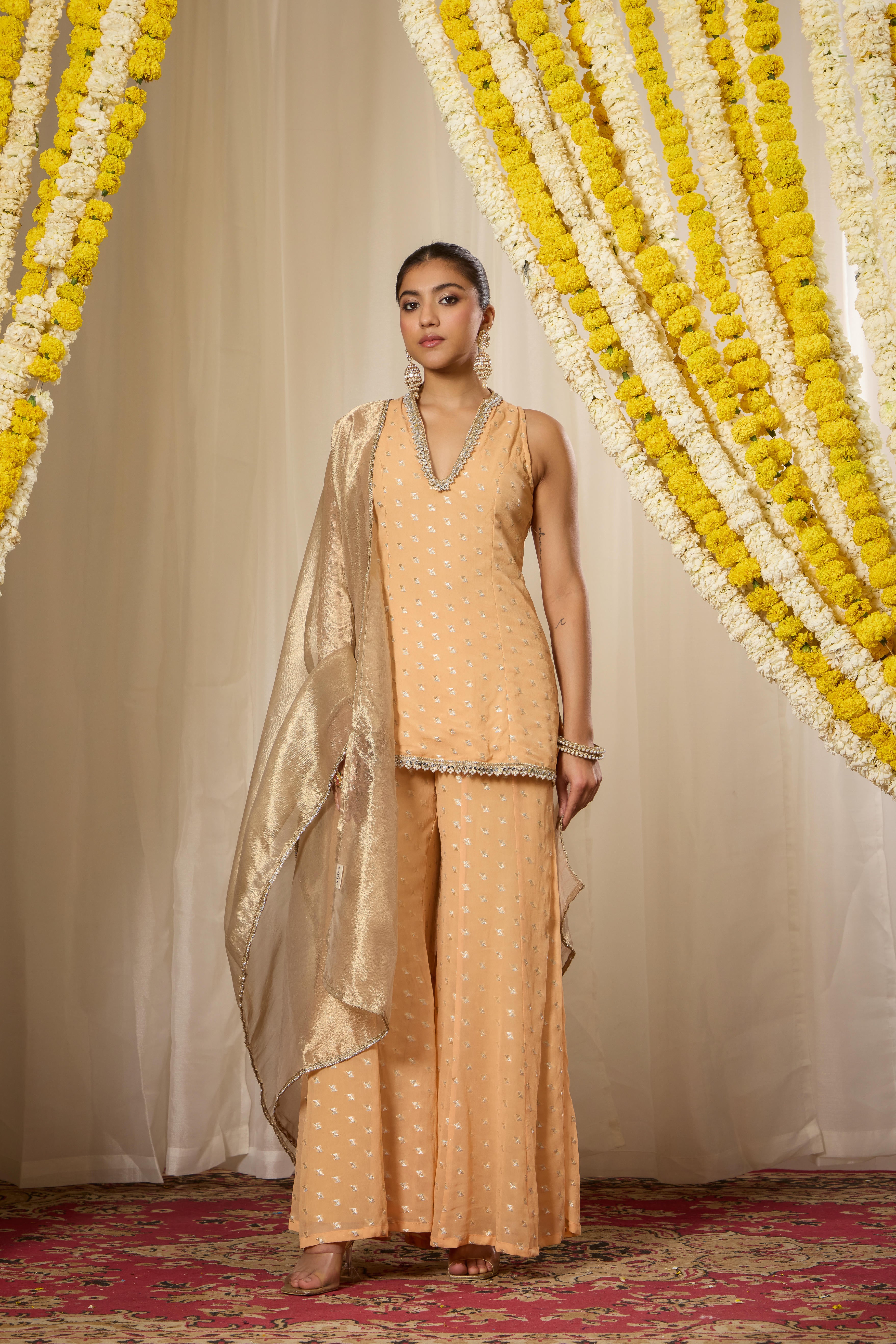 Malang Peach Kurta Sharara Set