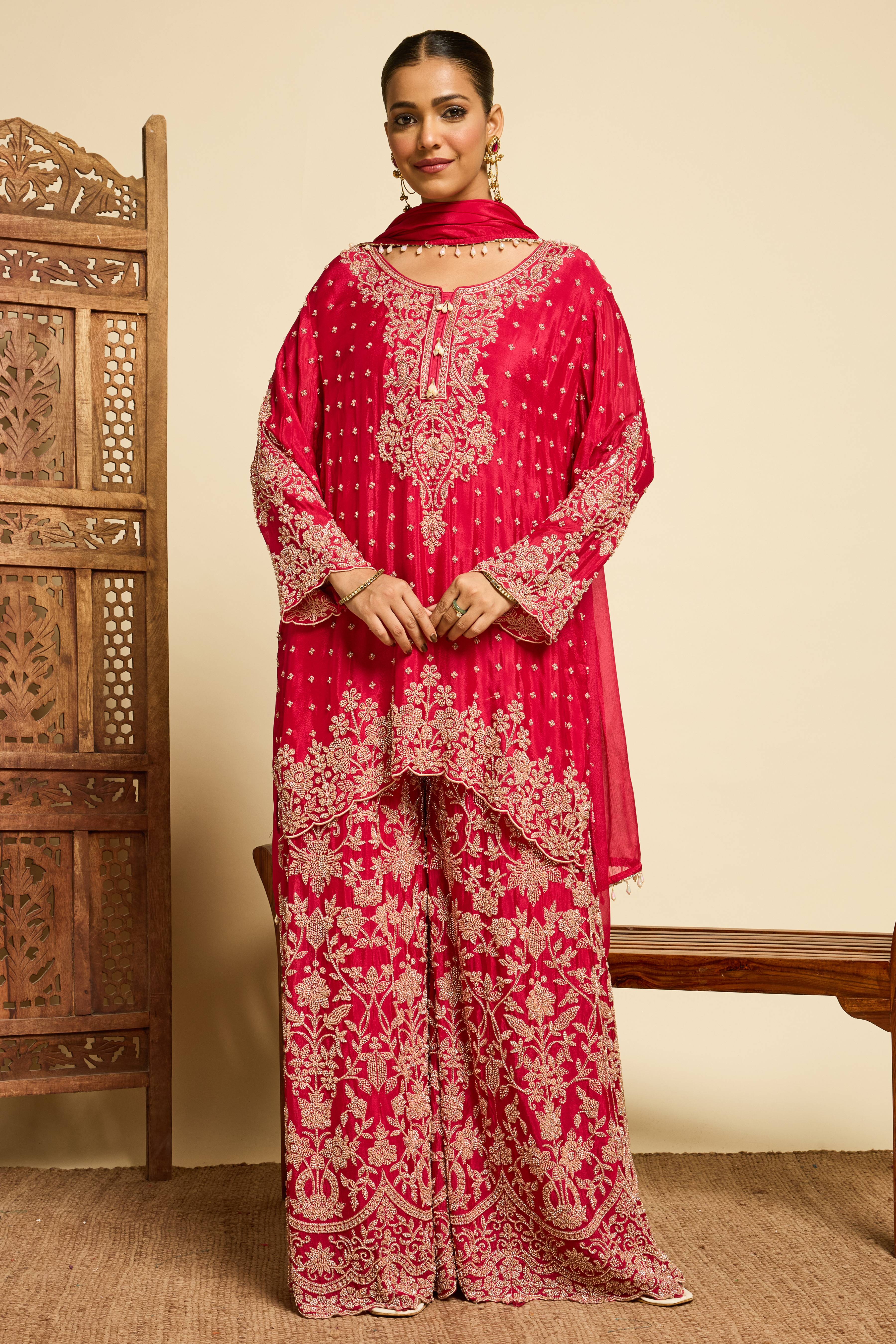 Malang Royal Crimson Sharara Set