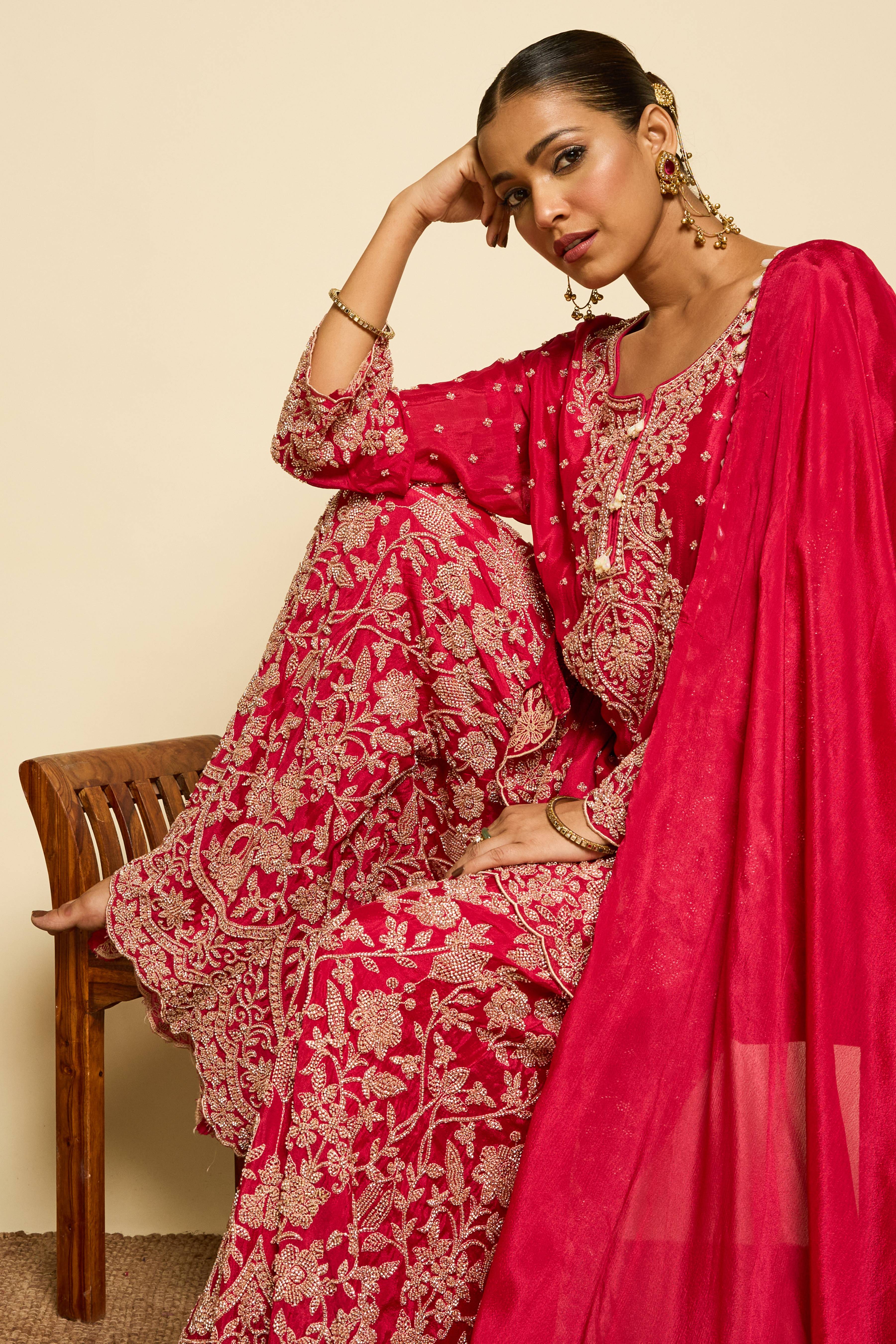 Malang Royal Crimson Sharara Set