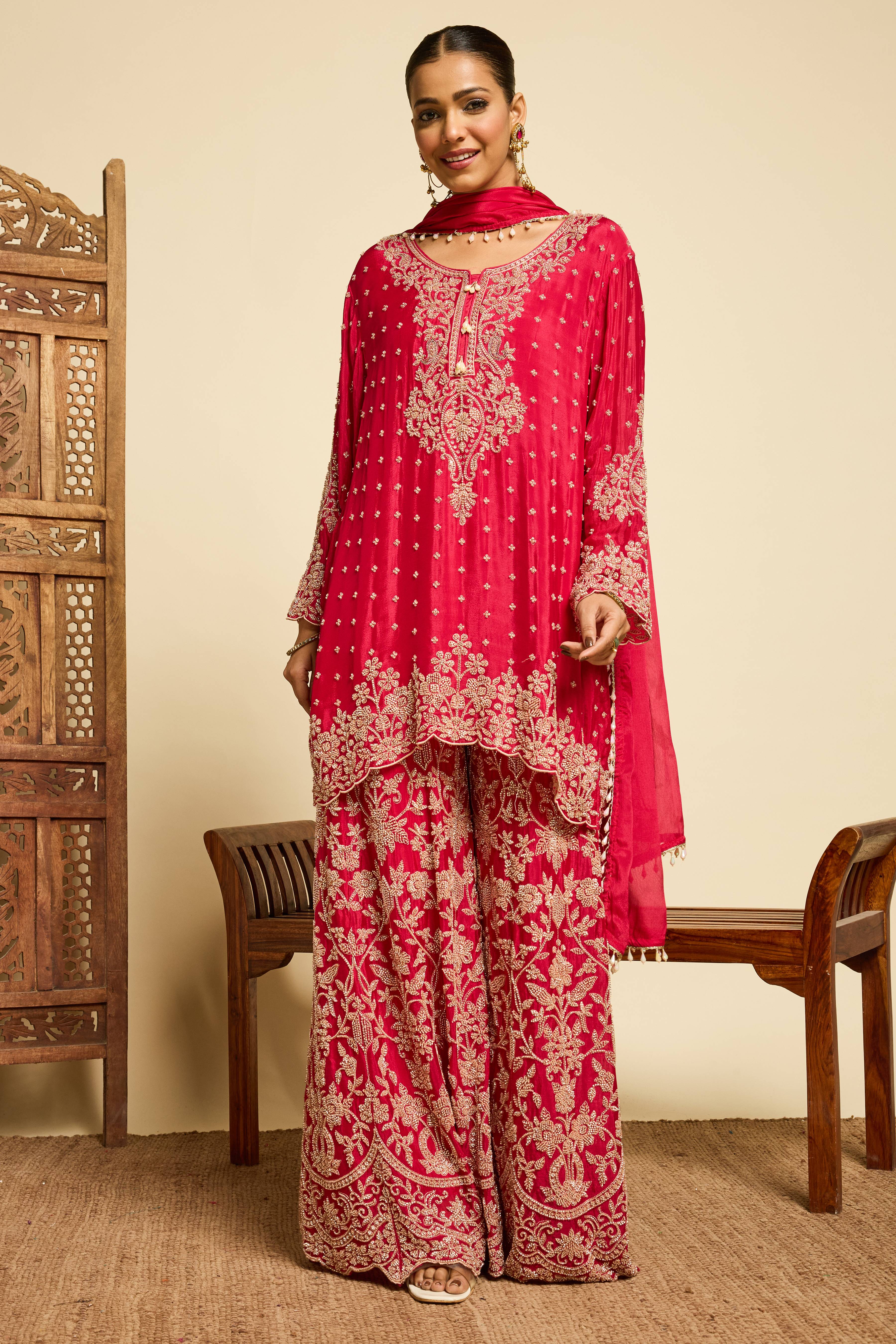 Malang Royal Crimson Sharara Set