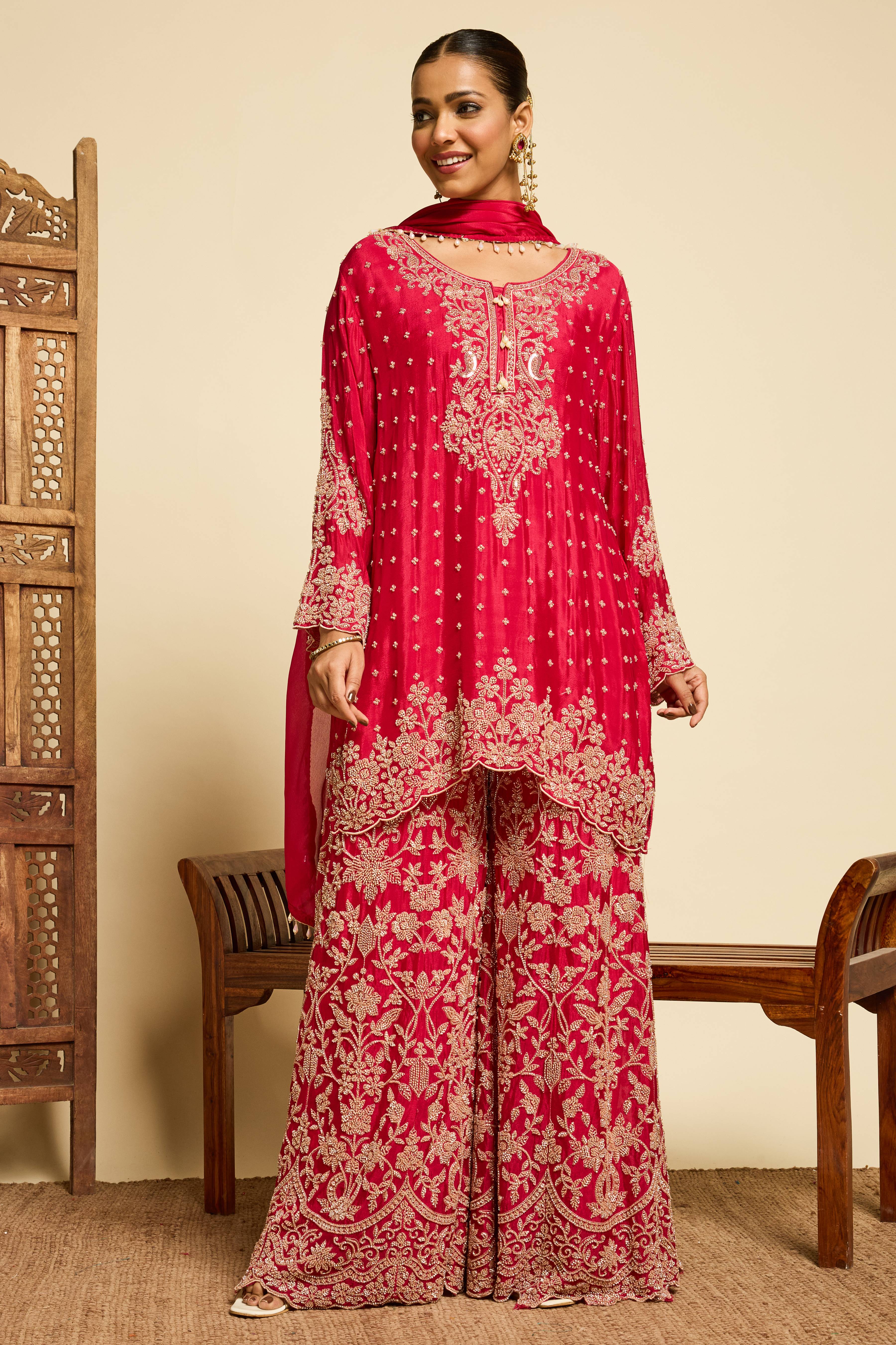 Malang Royal Crimson Sharara Set