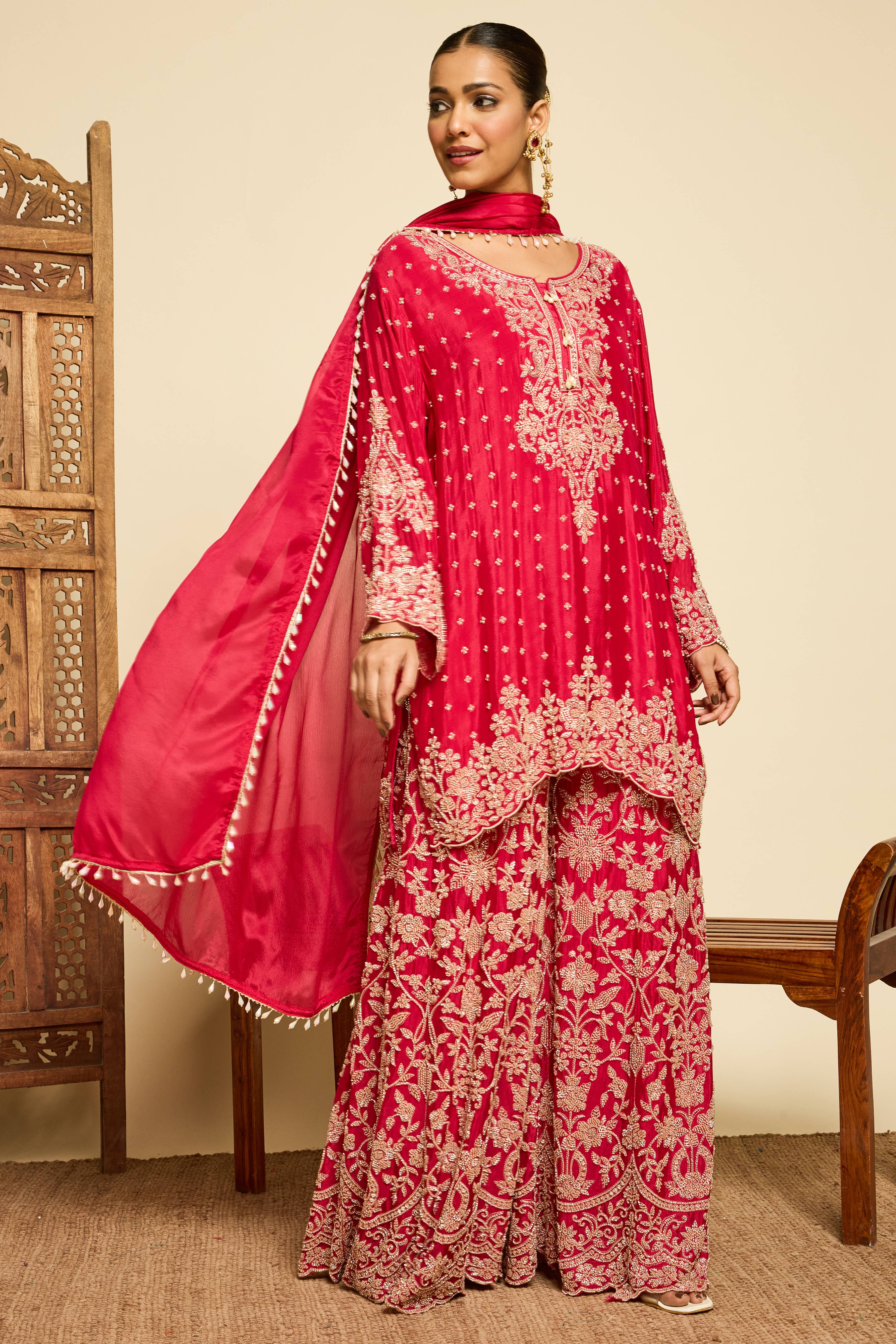Malang Royal Crimson Sharara Set