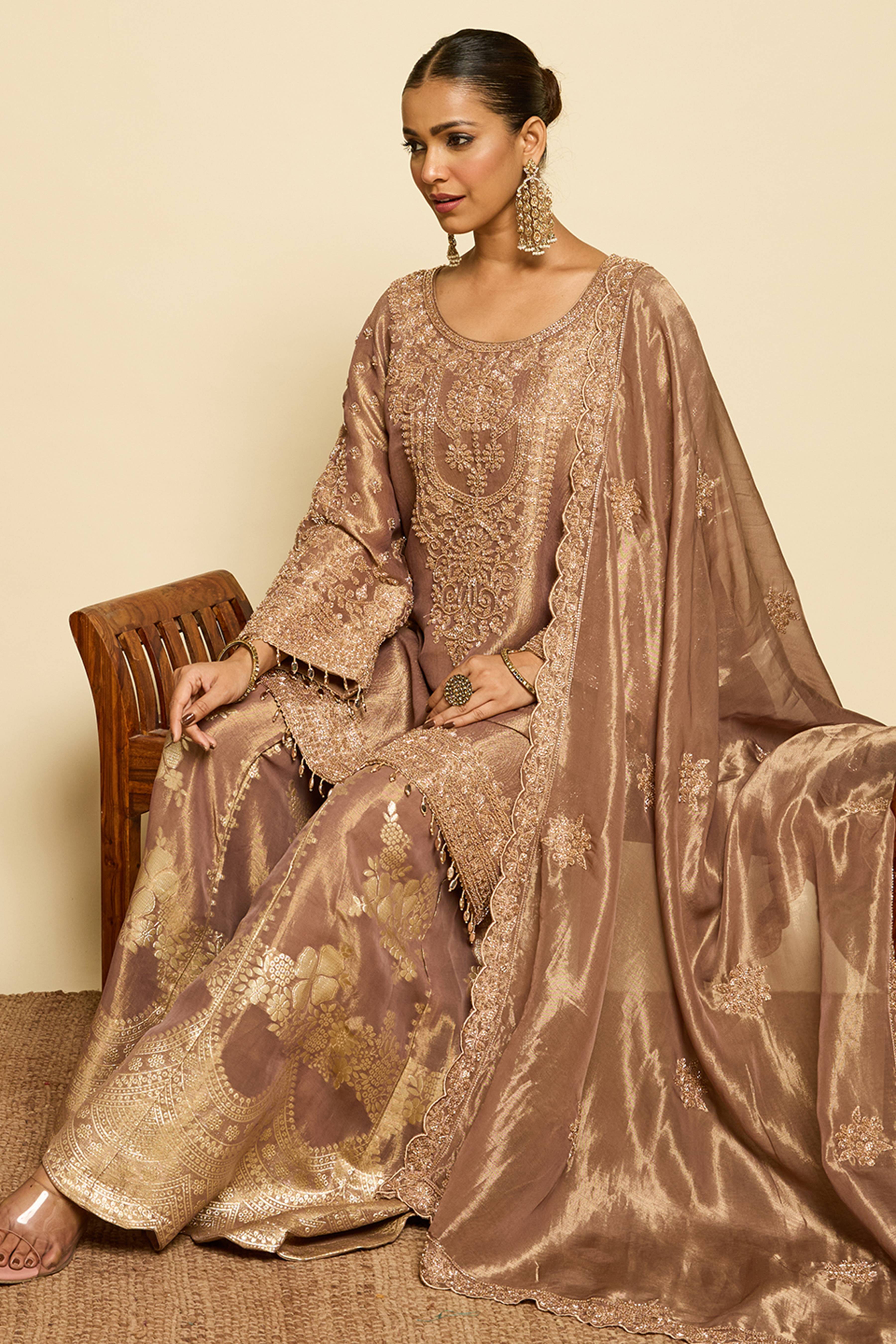 Malang Mocha Banarasi Sharara Set