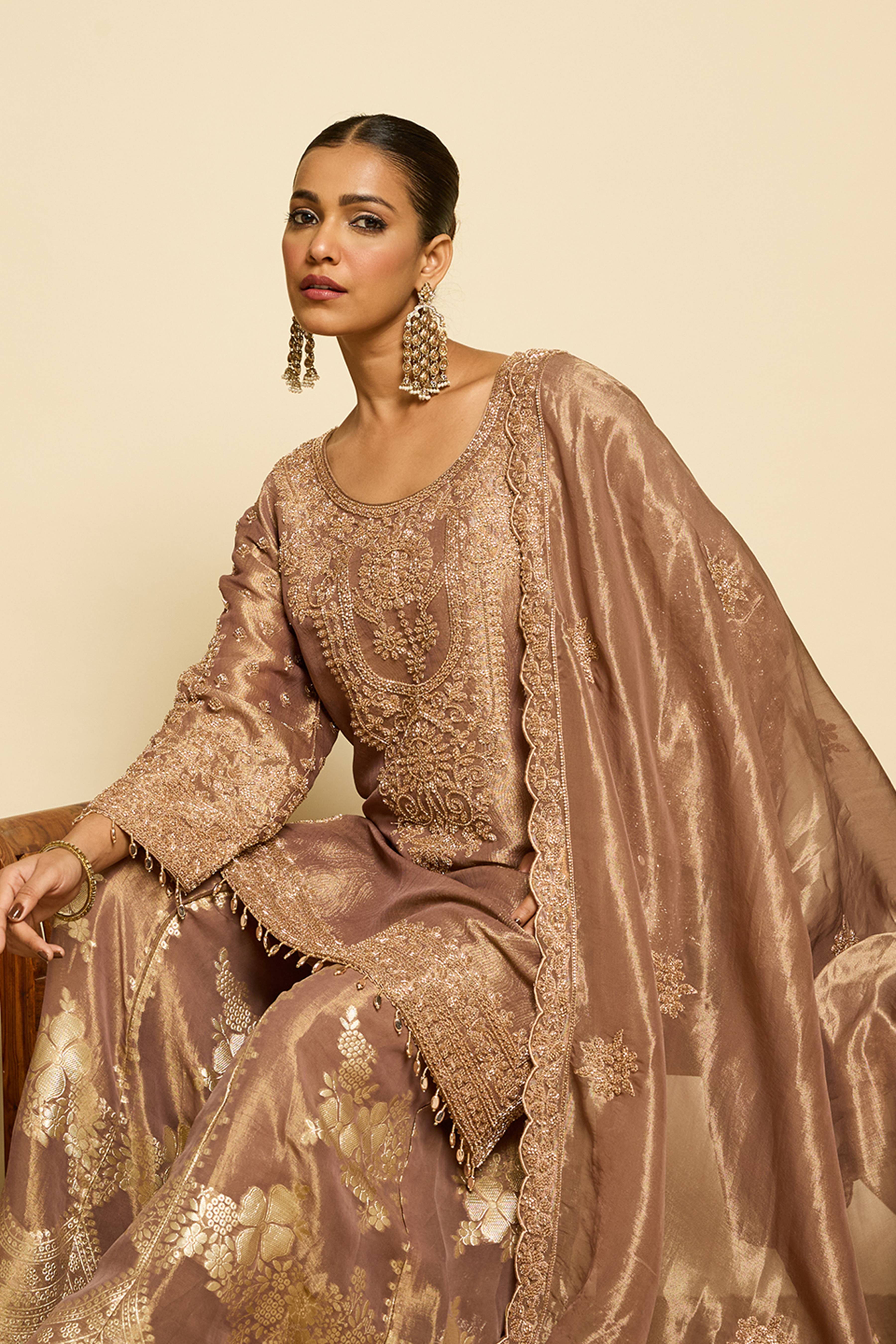 Malang Mocha Banarasi Sharara Set