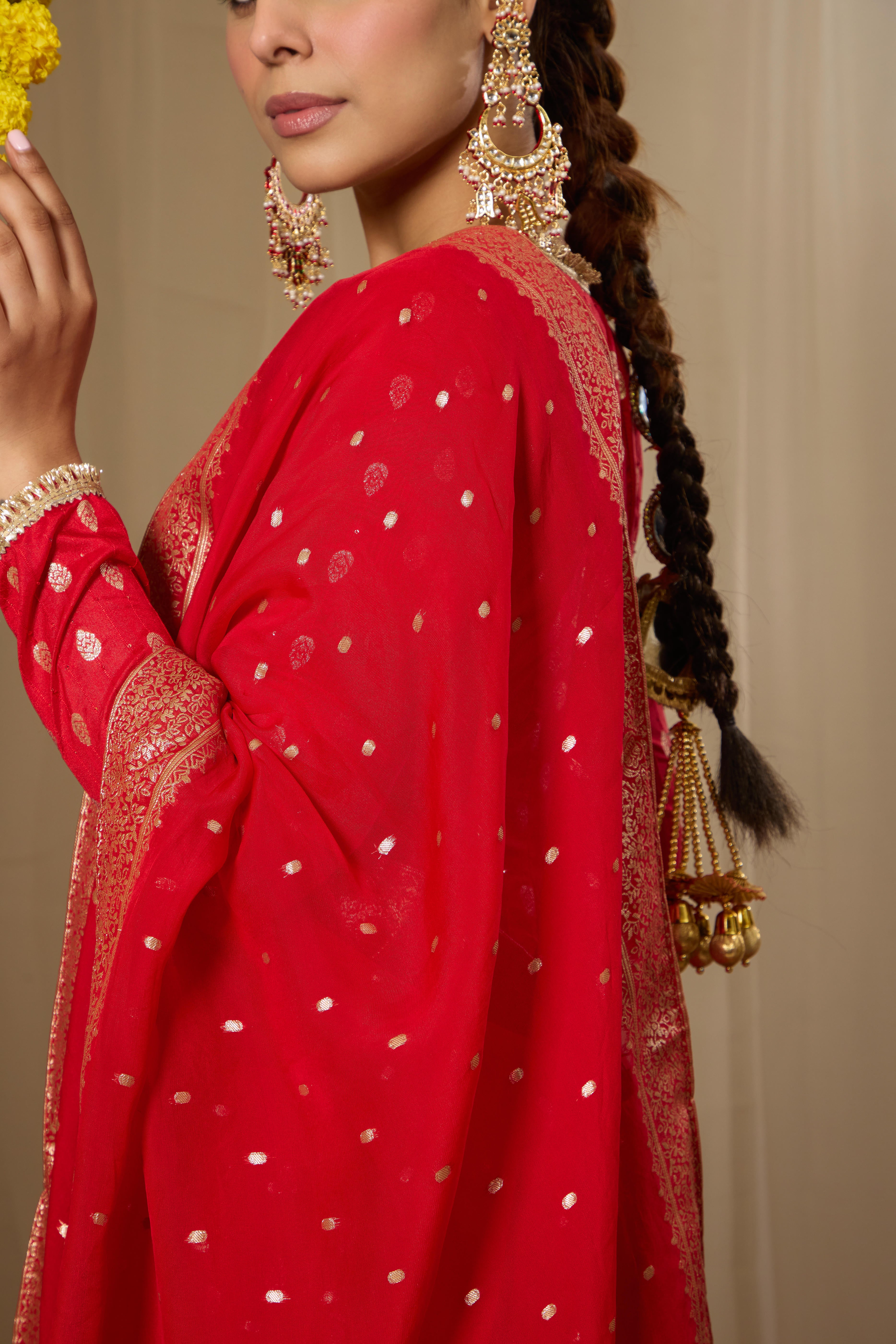 Malang Shahi Red Angrakha Anarkali Set