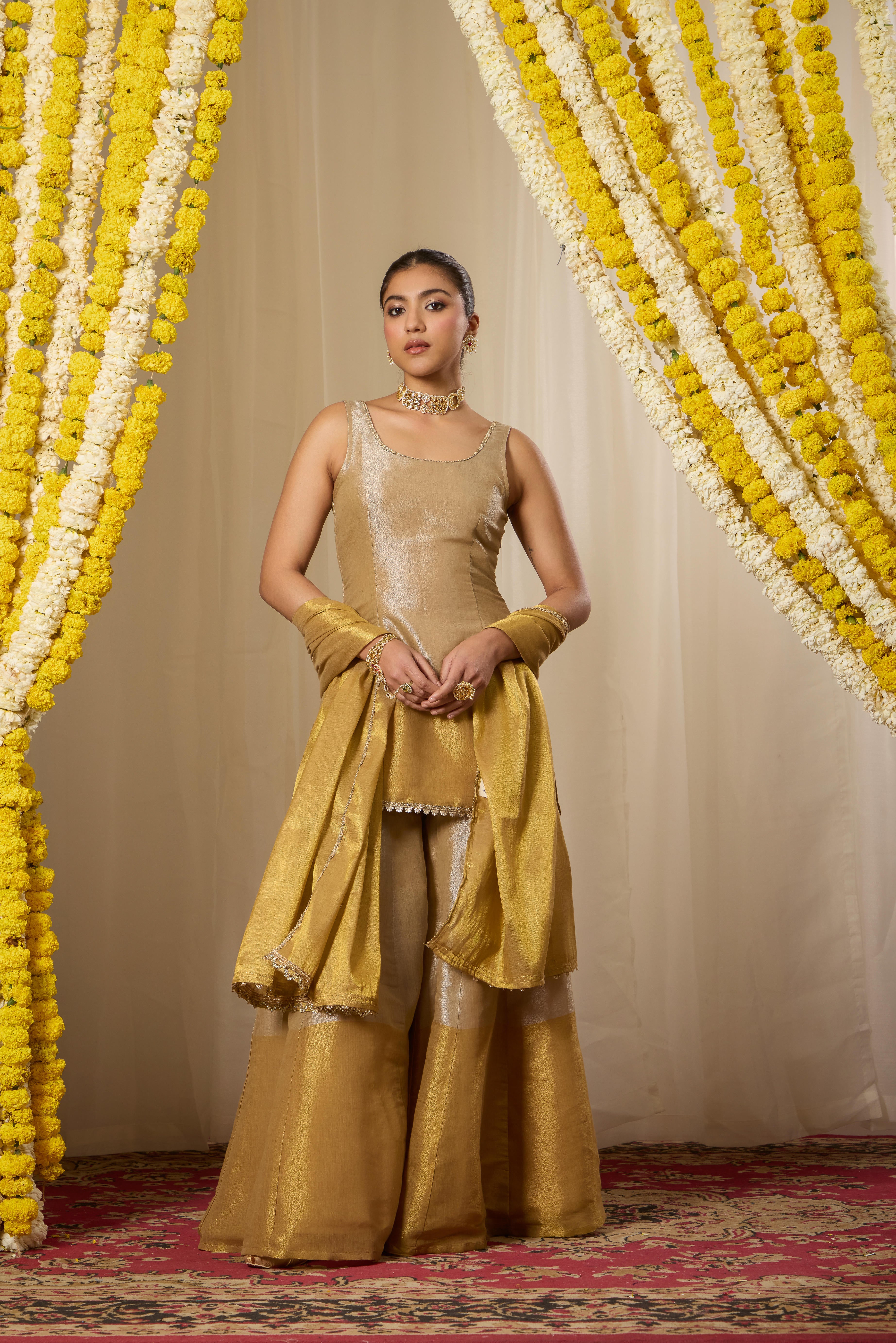 Malang Soft Gold Kurta Sharara Set