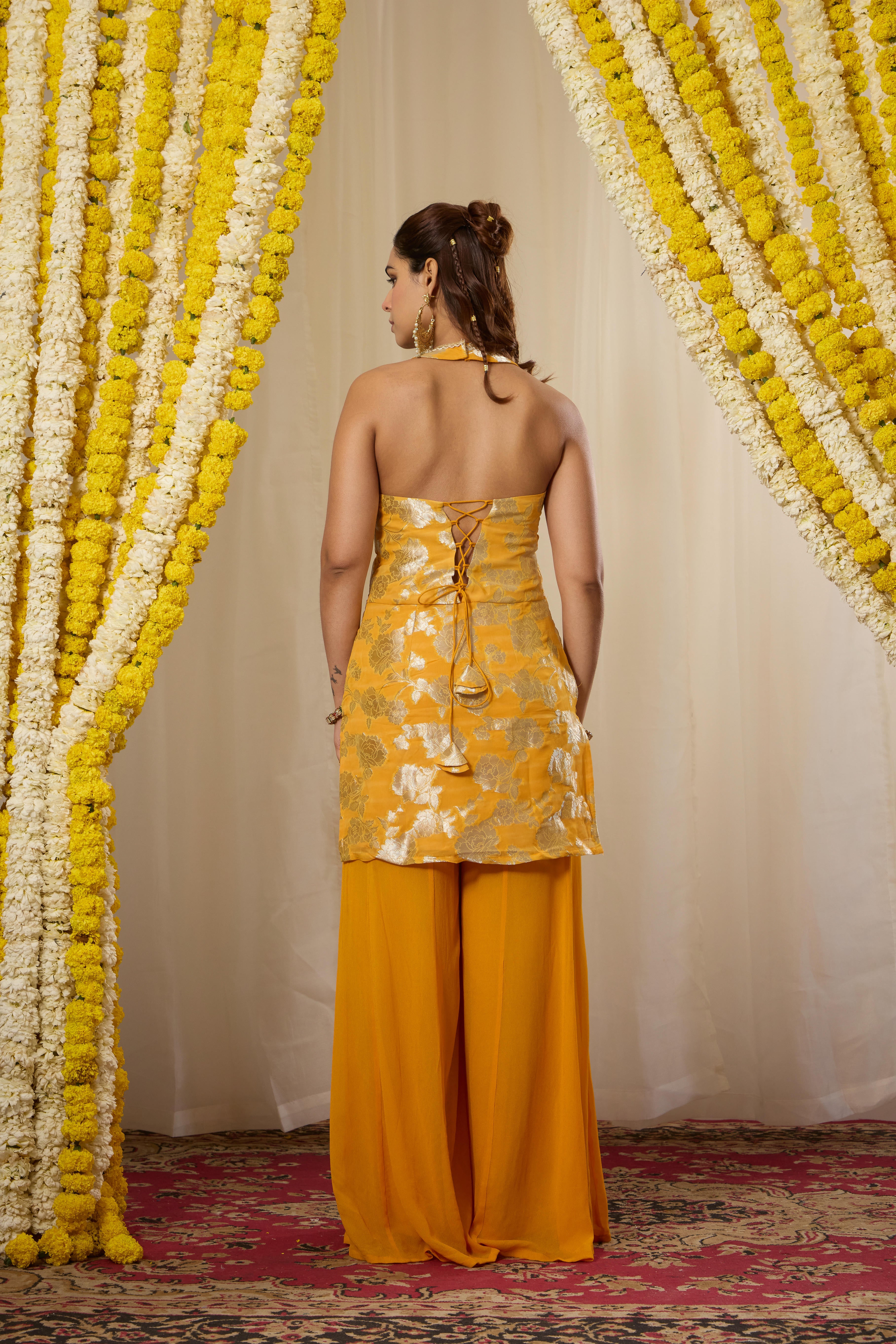 Malang Yellow Contrast Sharara Set