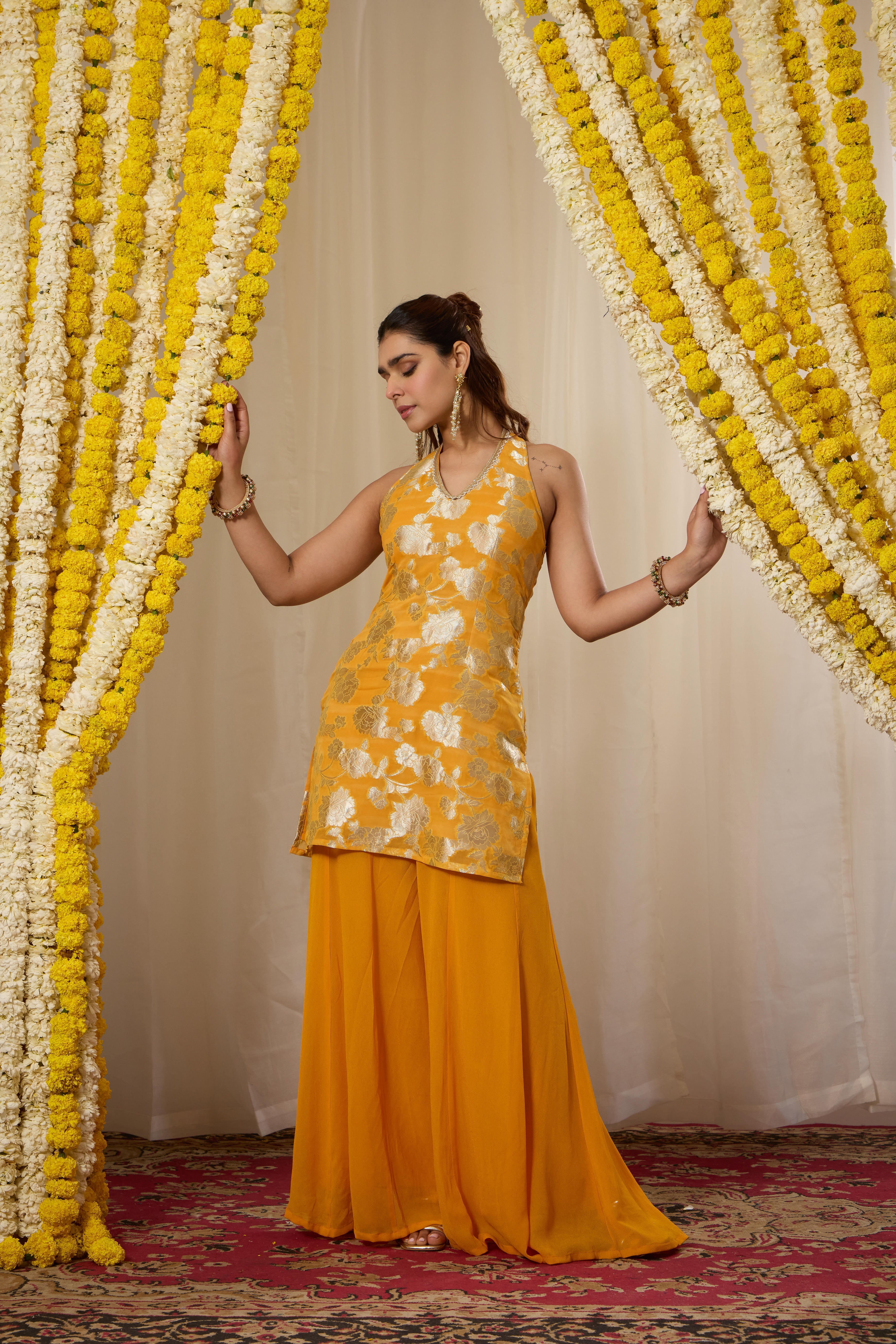 Malang Yellow Contrast Sharara Set